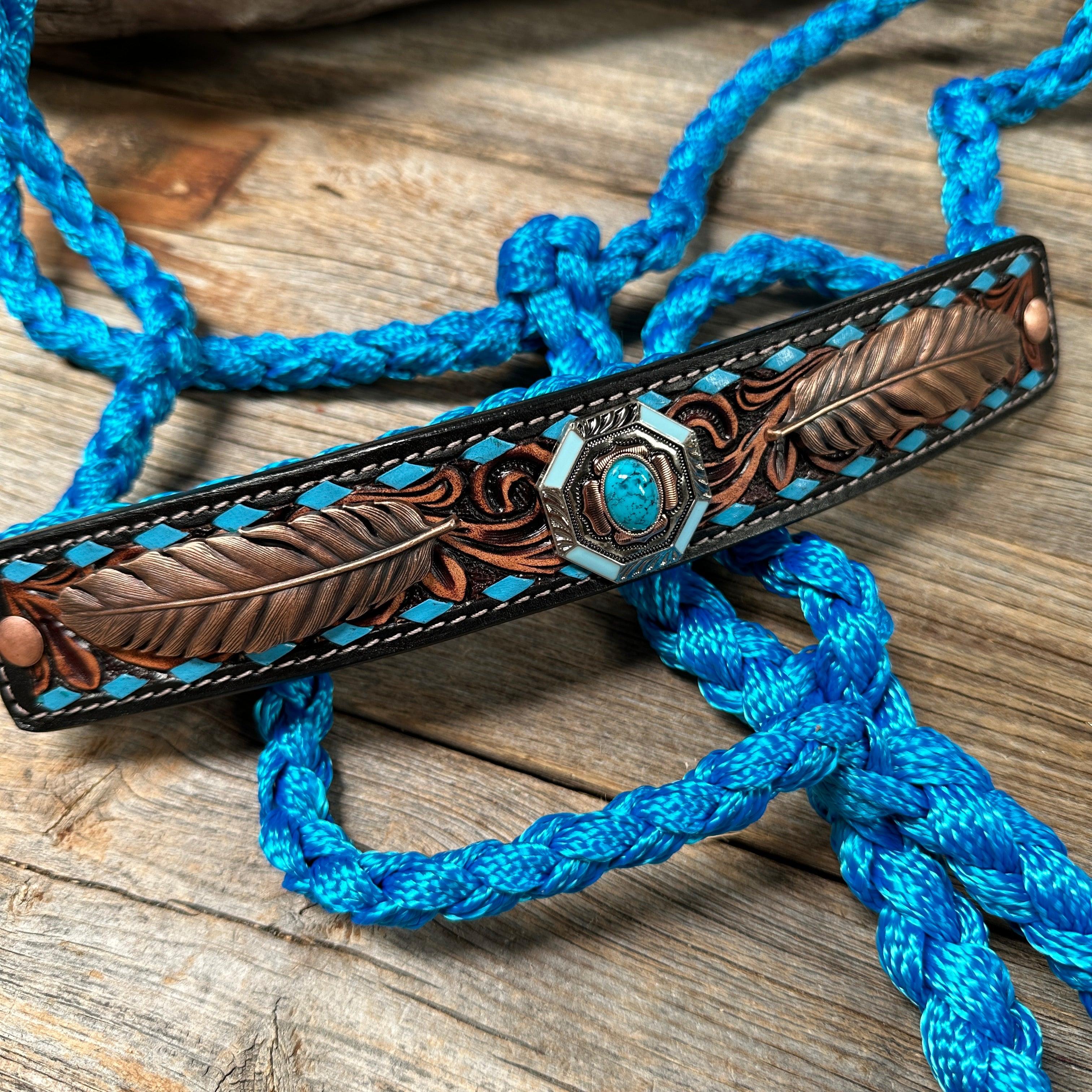 Blue Mule Tape Halter - Feathers and Turquoise #MT214 - RODEO DRIVE