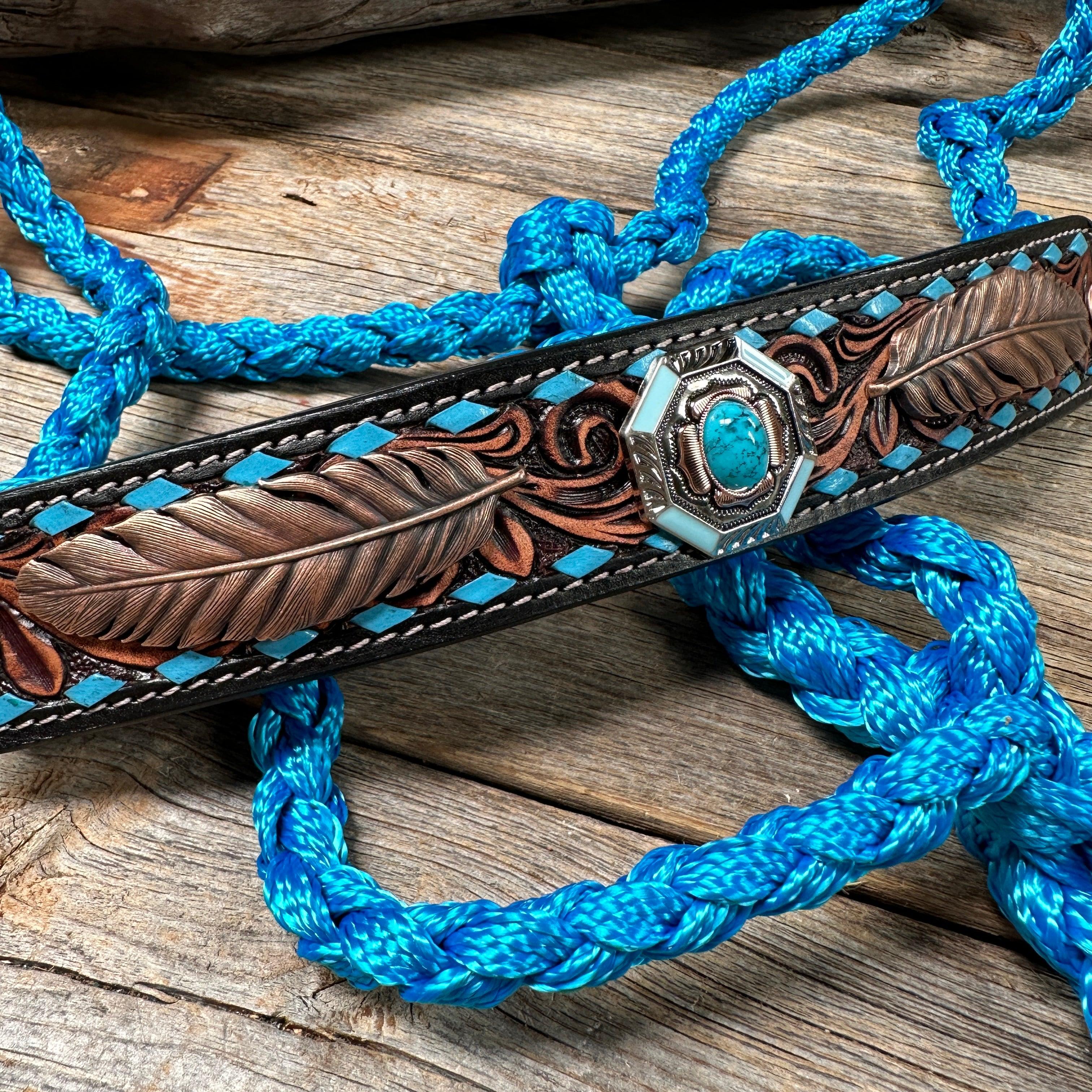 Blue Mule Tape Halter - Feathers and Turquoise #MT214 - RODEO DRIVE