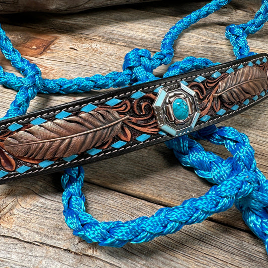 Blue Mule Tape Halter - Feathers and Turquoise #MT214 - RODEO DRIVE