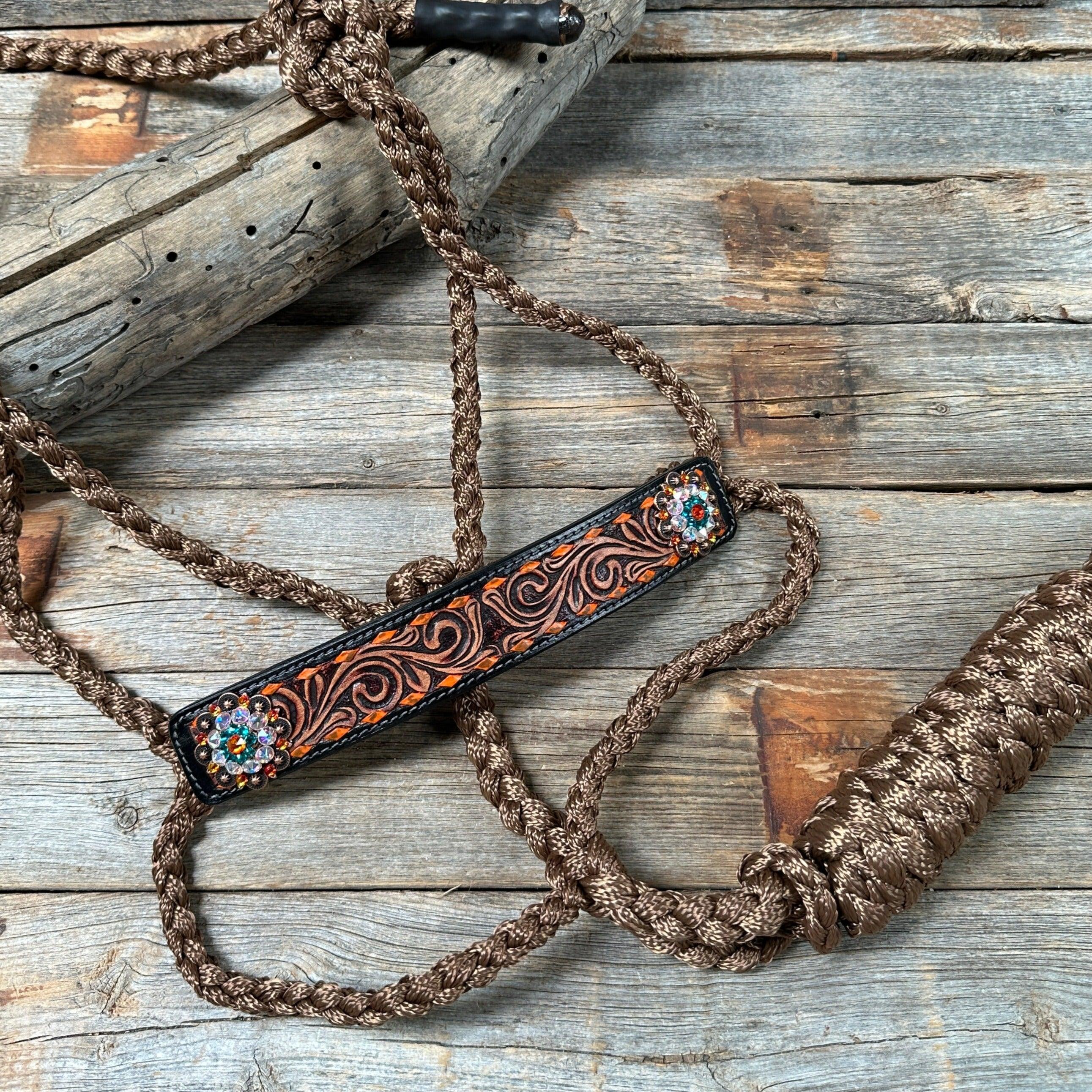 Brown Mule Tape Halter - Orange and Teal #MT218 - RODEO DRIVE