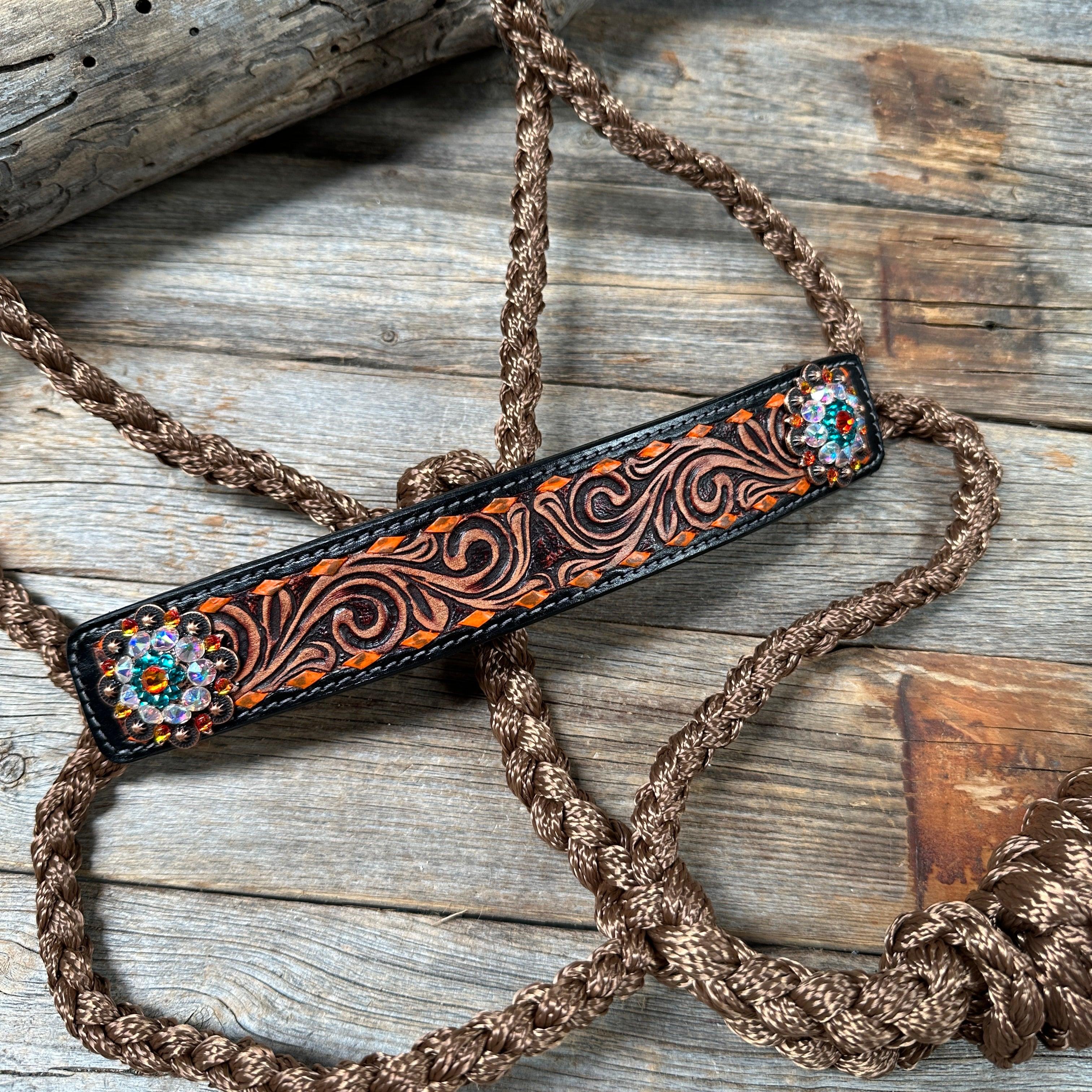 Brown Mule Tape Halter - Orange and Teal #MT218 - RODEO DRIVE