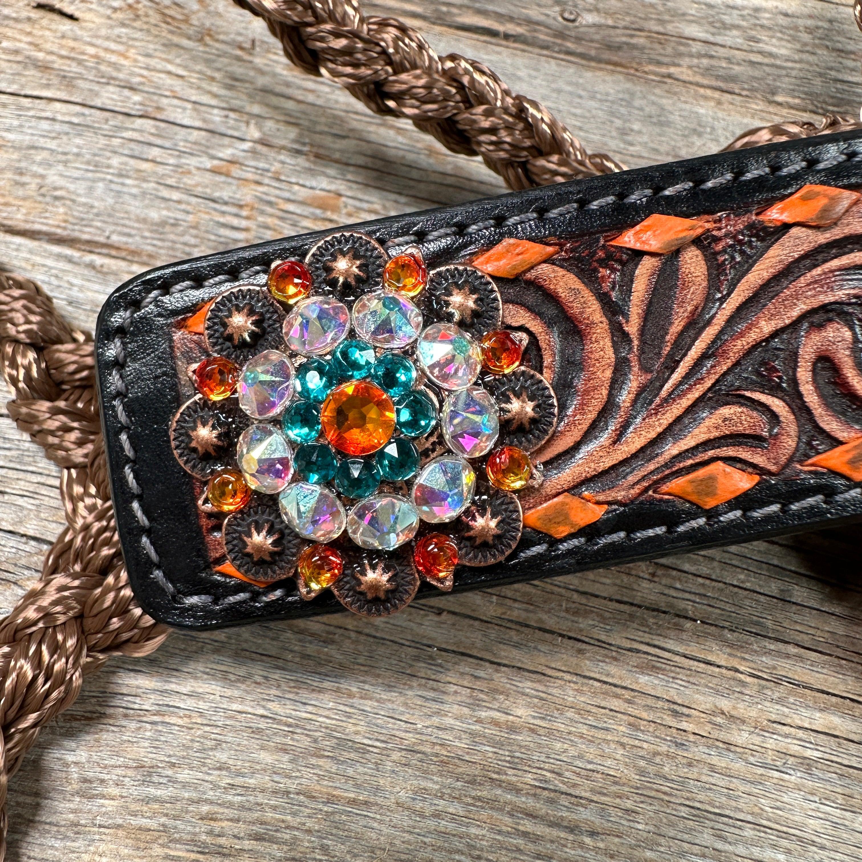 Brown Mule Tape Halter - Orange and Teal #MT218 - RODEO DRIVE