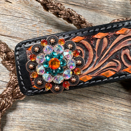 Brown Mule Tape Halter - Orange and Teal #MT218 - RODEO DRIVE