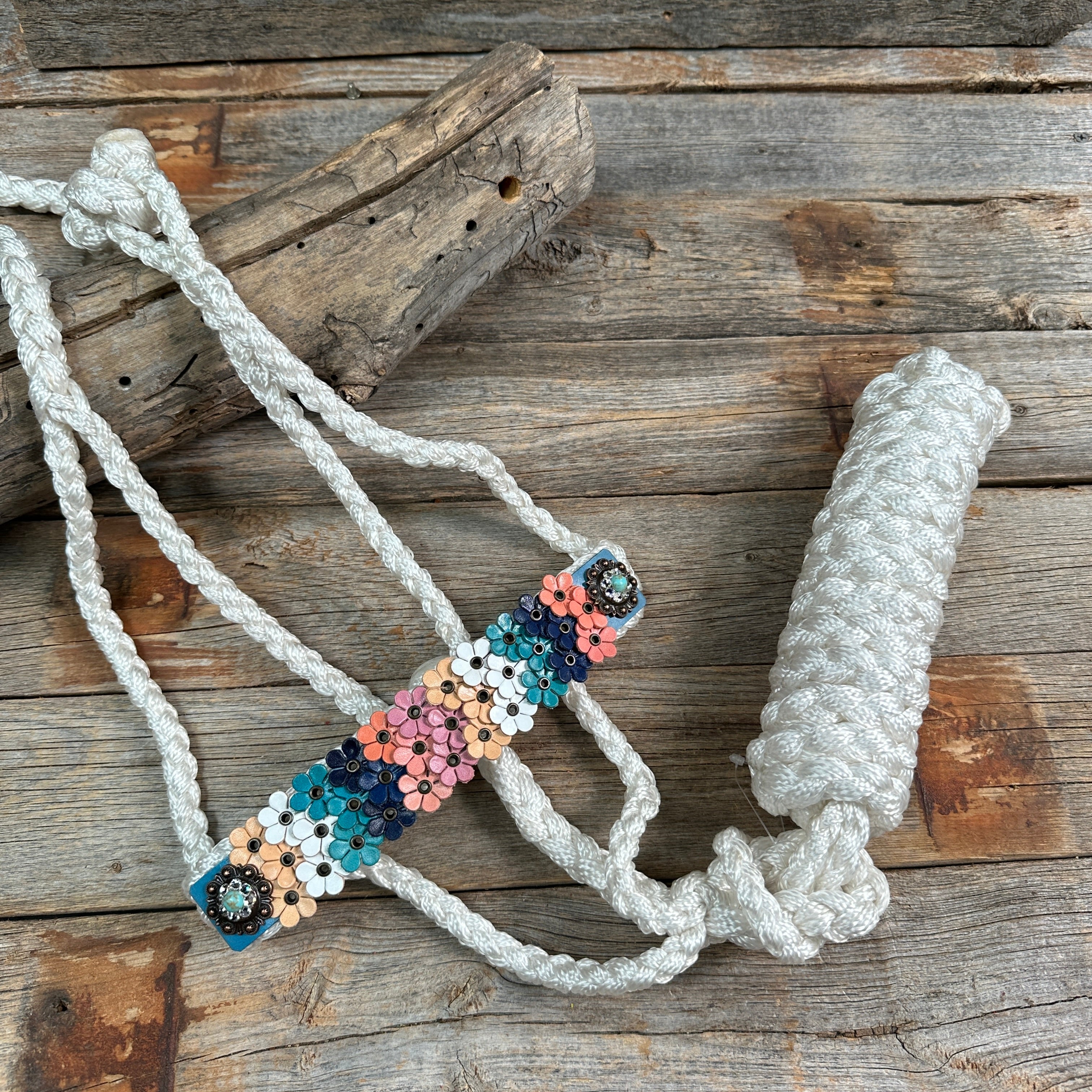 White Mule Tape Halter - Multi Floral and Turquoise #MT231