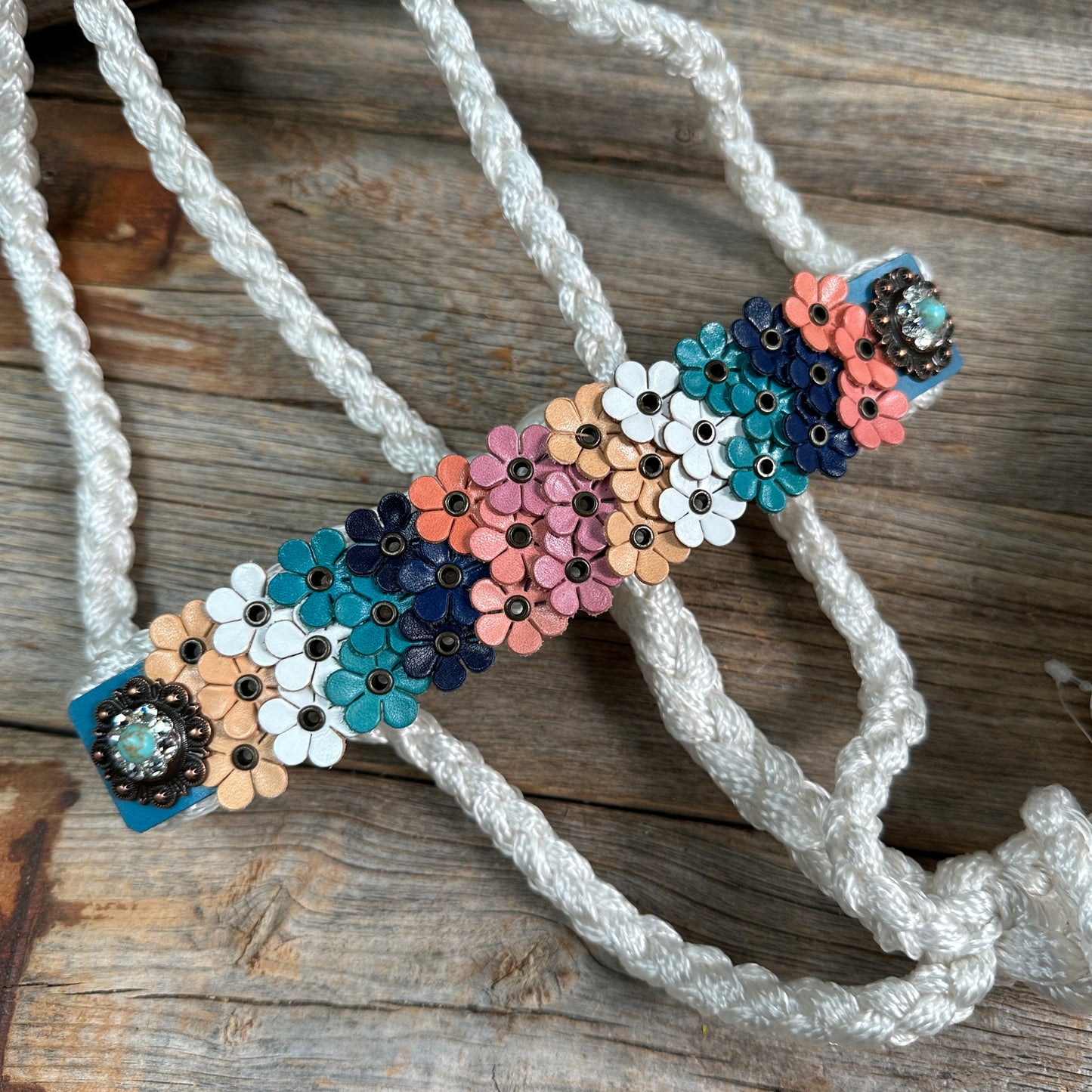 White Mule Tape Halter - Multi Floral and Turquoise #MT231