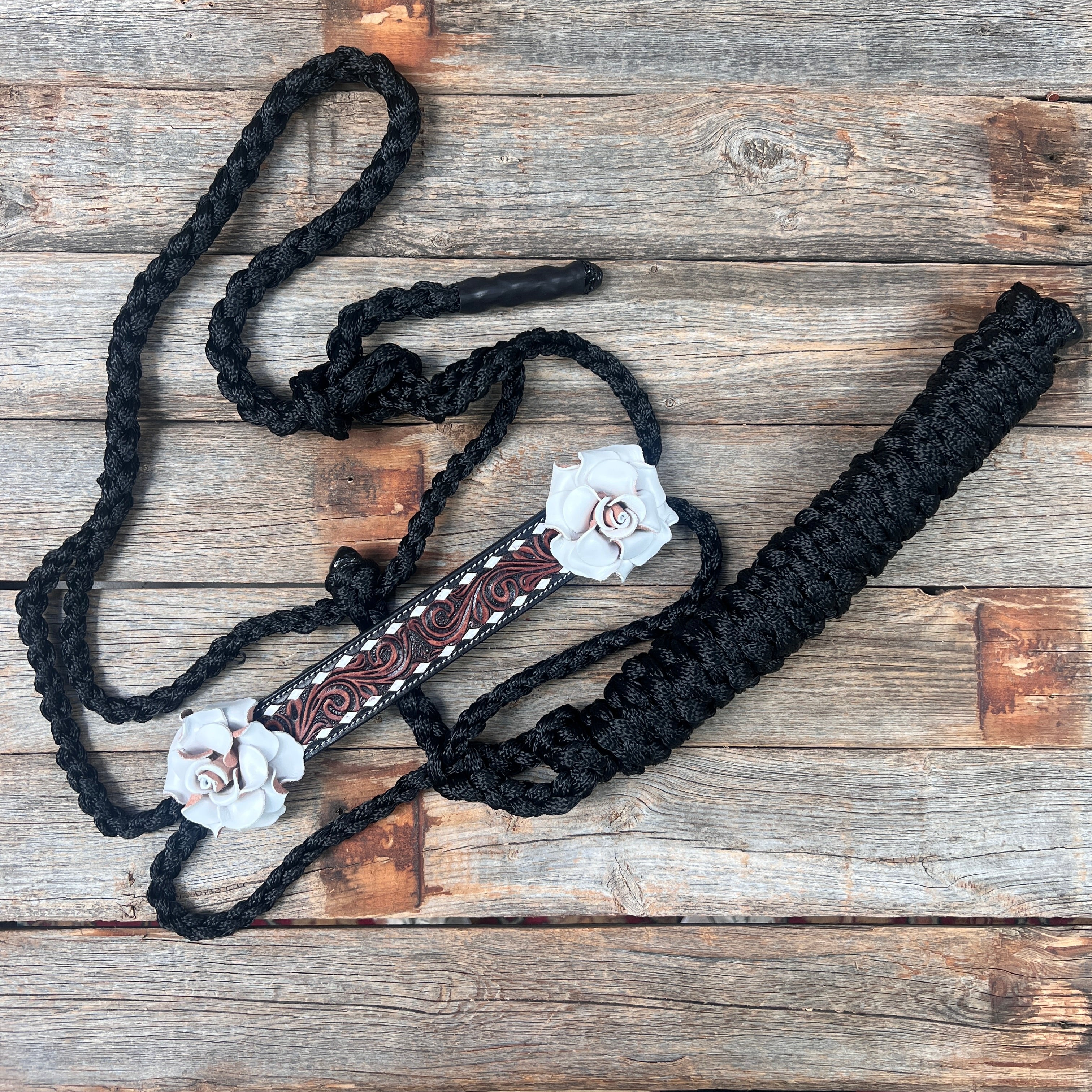 Mule Tape Halter -Leather Noseband - Large Roses