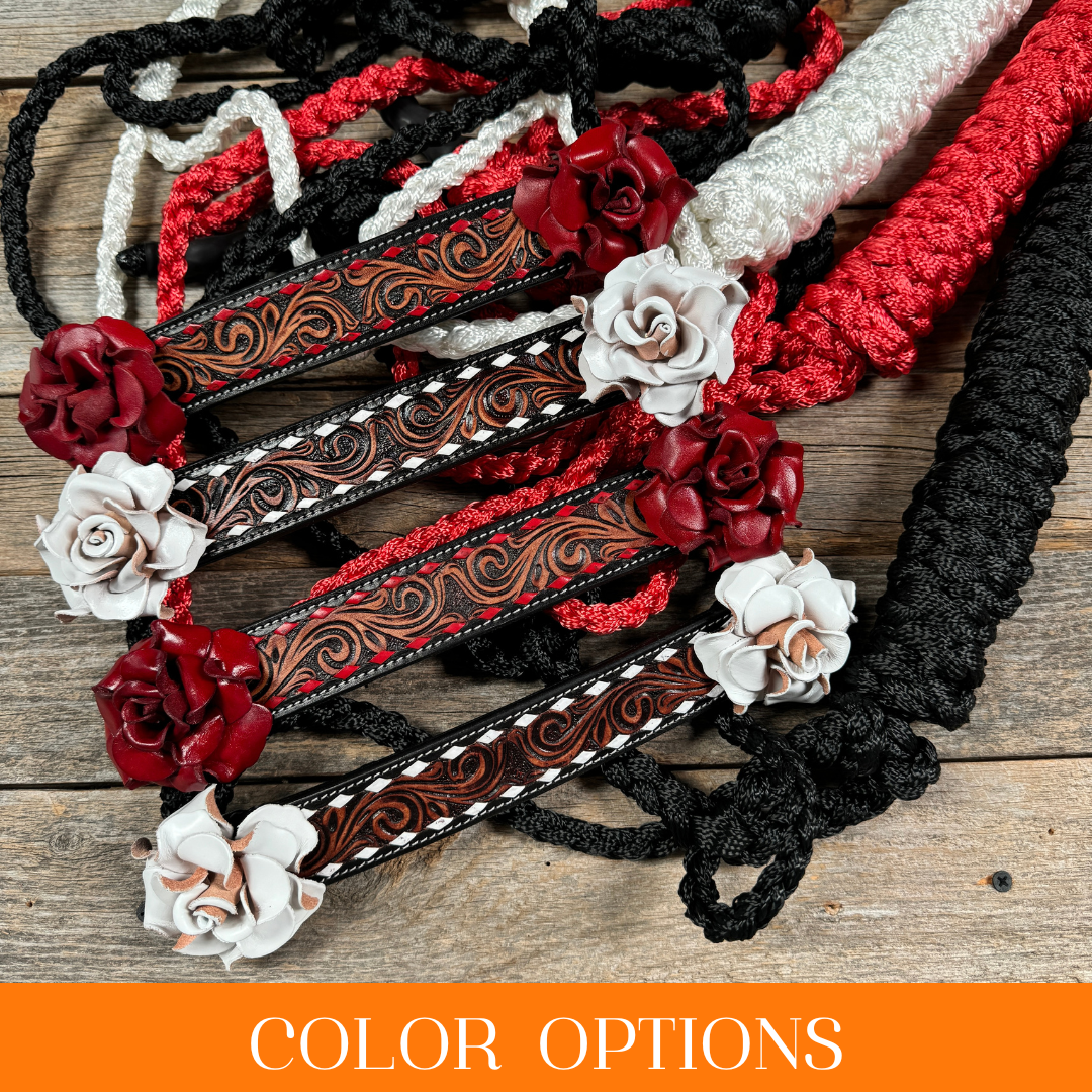 Mule Tape Halter -Leather Noseband - Large Roses