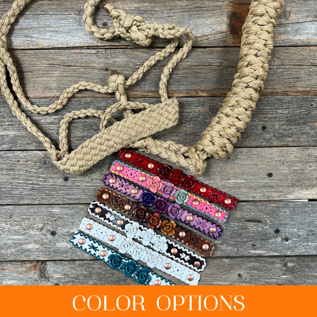 Rose - Tan Mule Tape Rose Halter