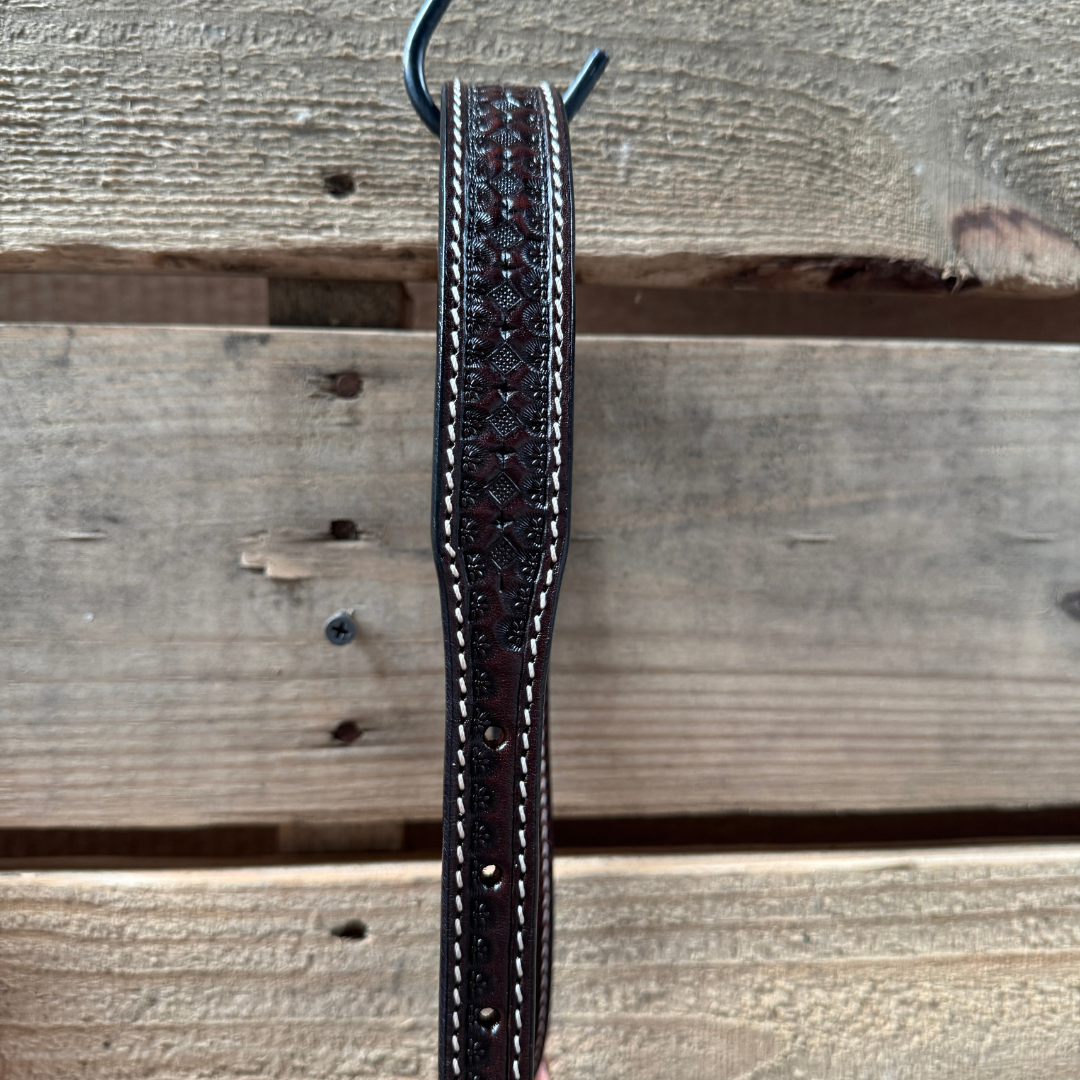 White Honeycomb Tooled Lariat & Leather Combo Halter