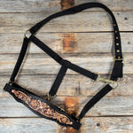 Black Nylon Halter with Floral Leather Noseband #NH116