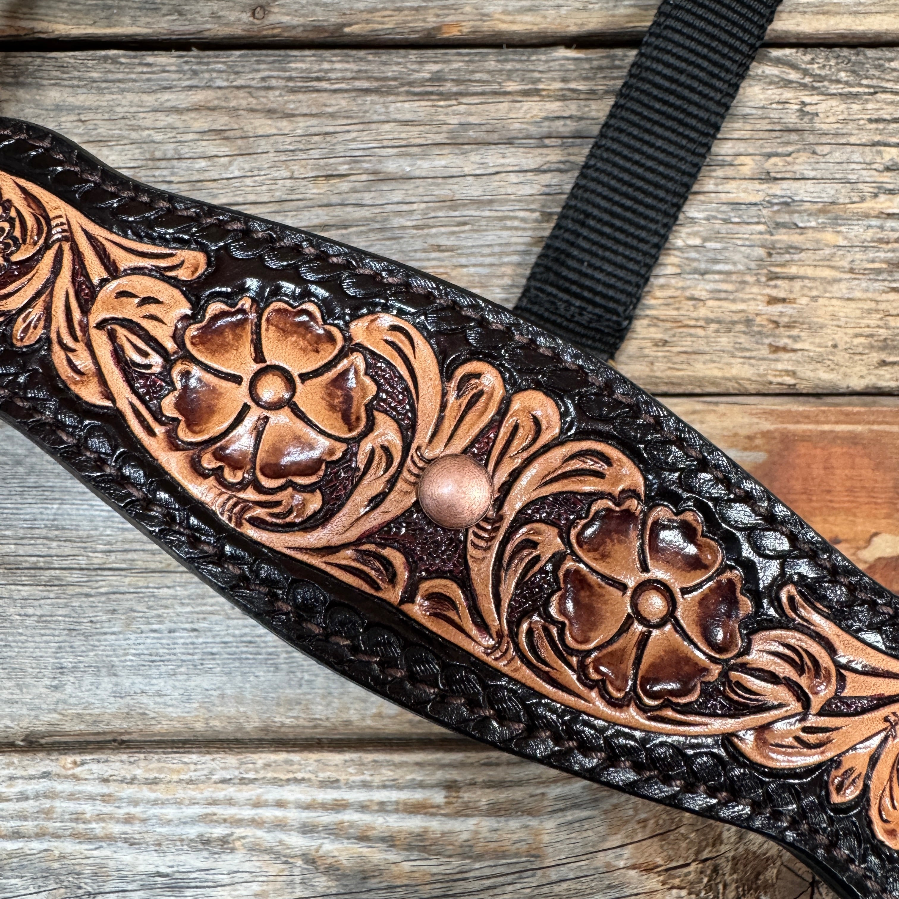 Black Nylon Halter with Floral Leather Noseband #NH116
