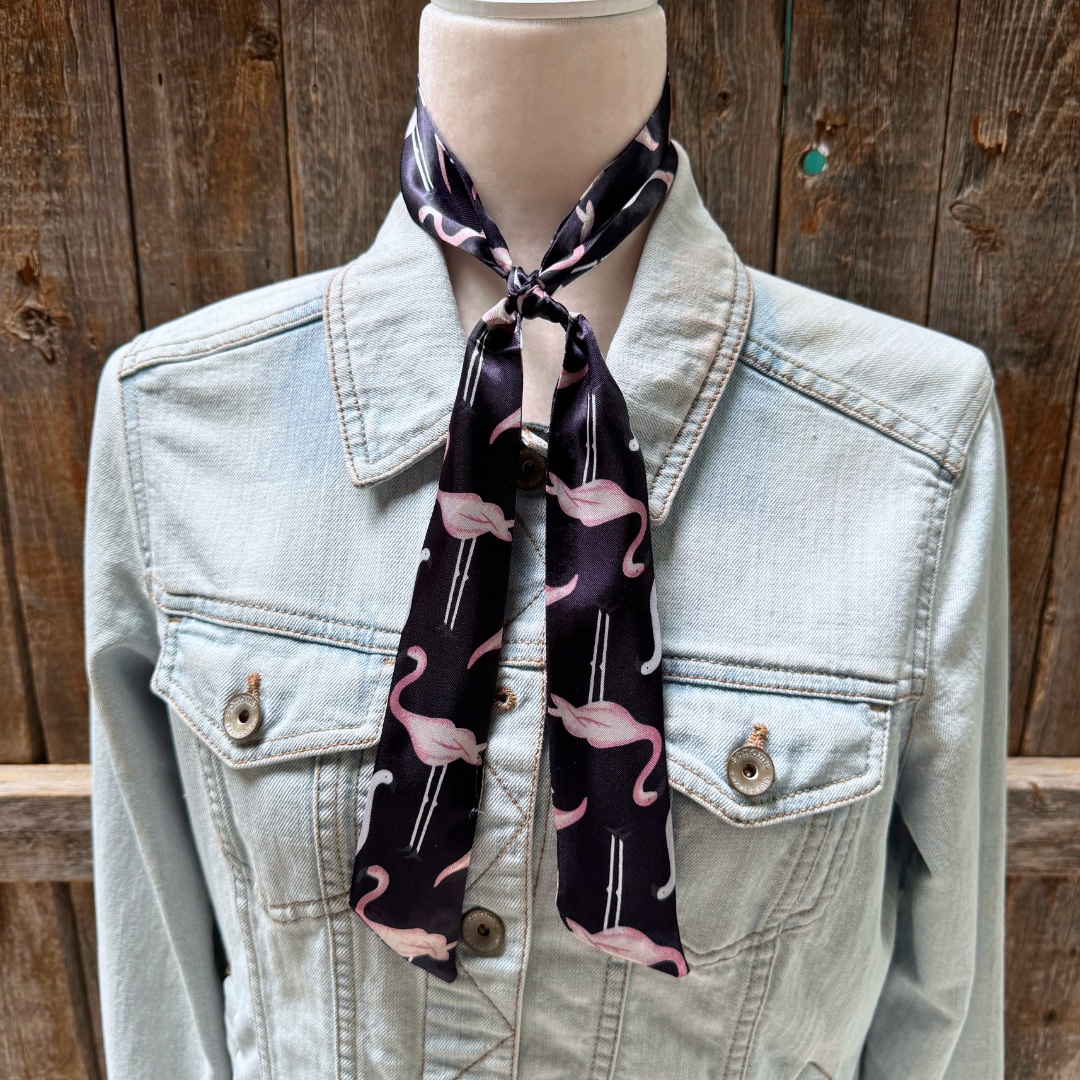 Navy Flamingoes Wild_Rag_Scarf_for_NFR_Cowgirls_Rodeo_Drive_Conchos
