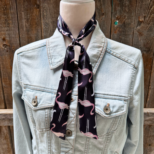 Navy Flamingoes Wild_Rag_Scarf_for_NFR_Cowgirls_Rodeo_Drive_Conchos
