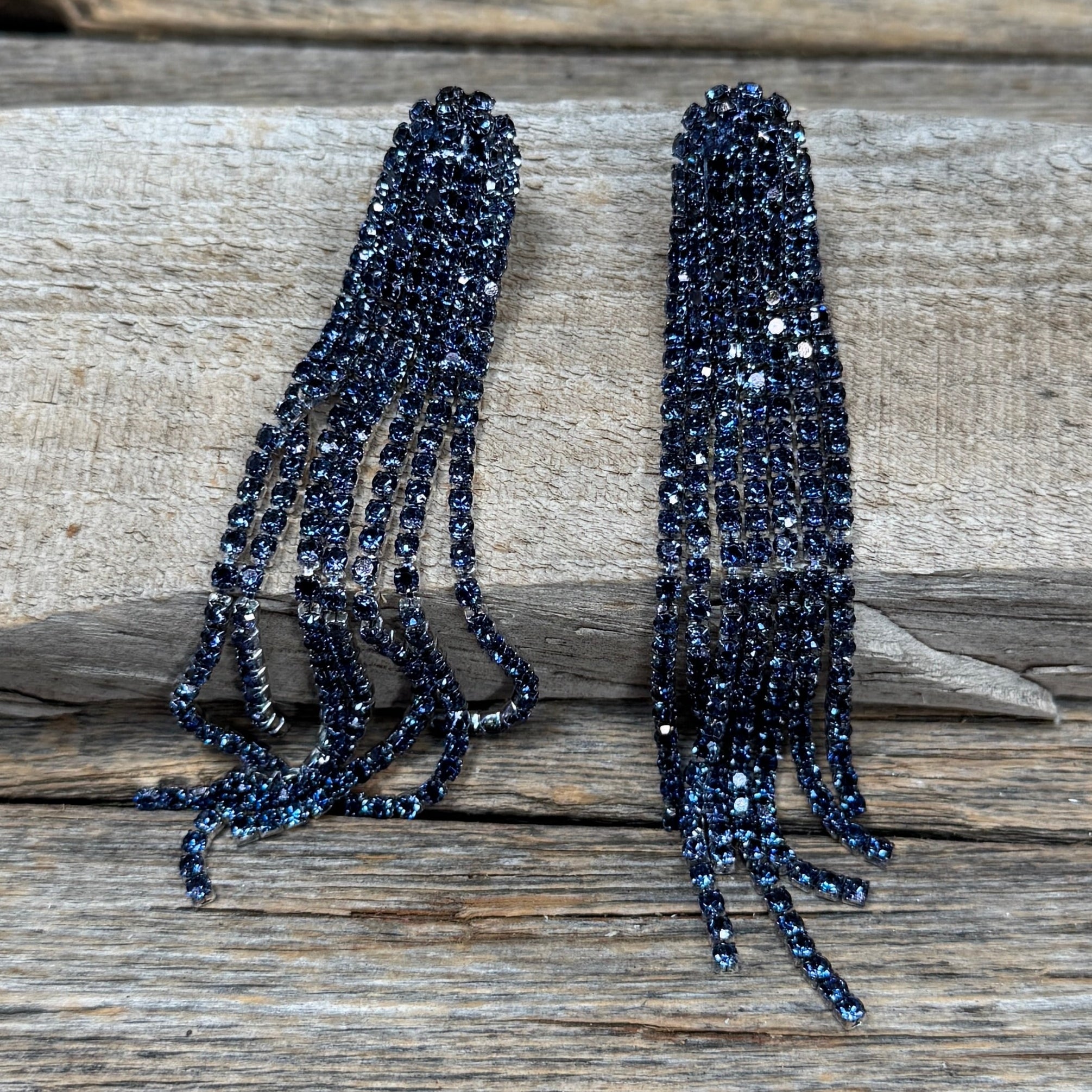 Navy Rhinestone Dangle Fashion Western Earrings-Rodeo Drive Conchos