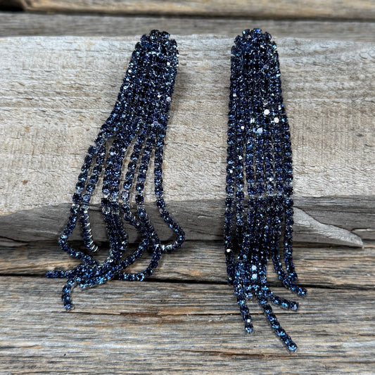 Navy Rhinestone Dangle Fashion Western Earrings-Rodeo Drive Conchos