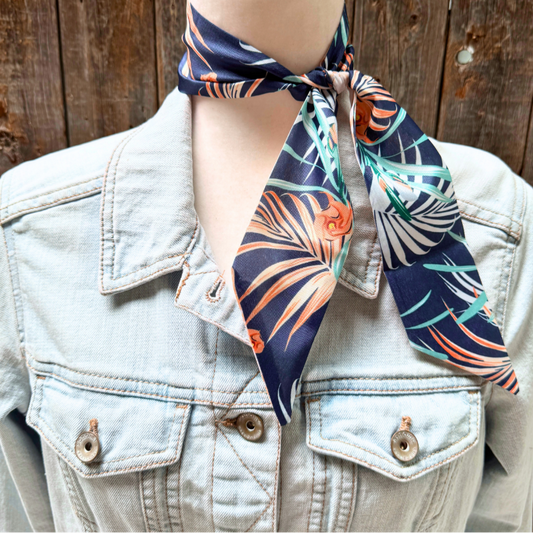 Navy and orange palms Wild_Rag_Scarf_for_NFR_Cowgirls_Rodeo_Drive_Conchos