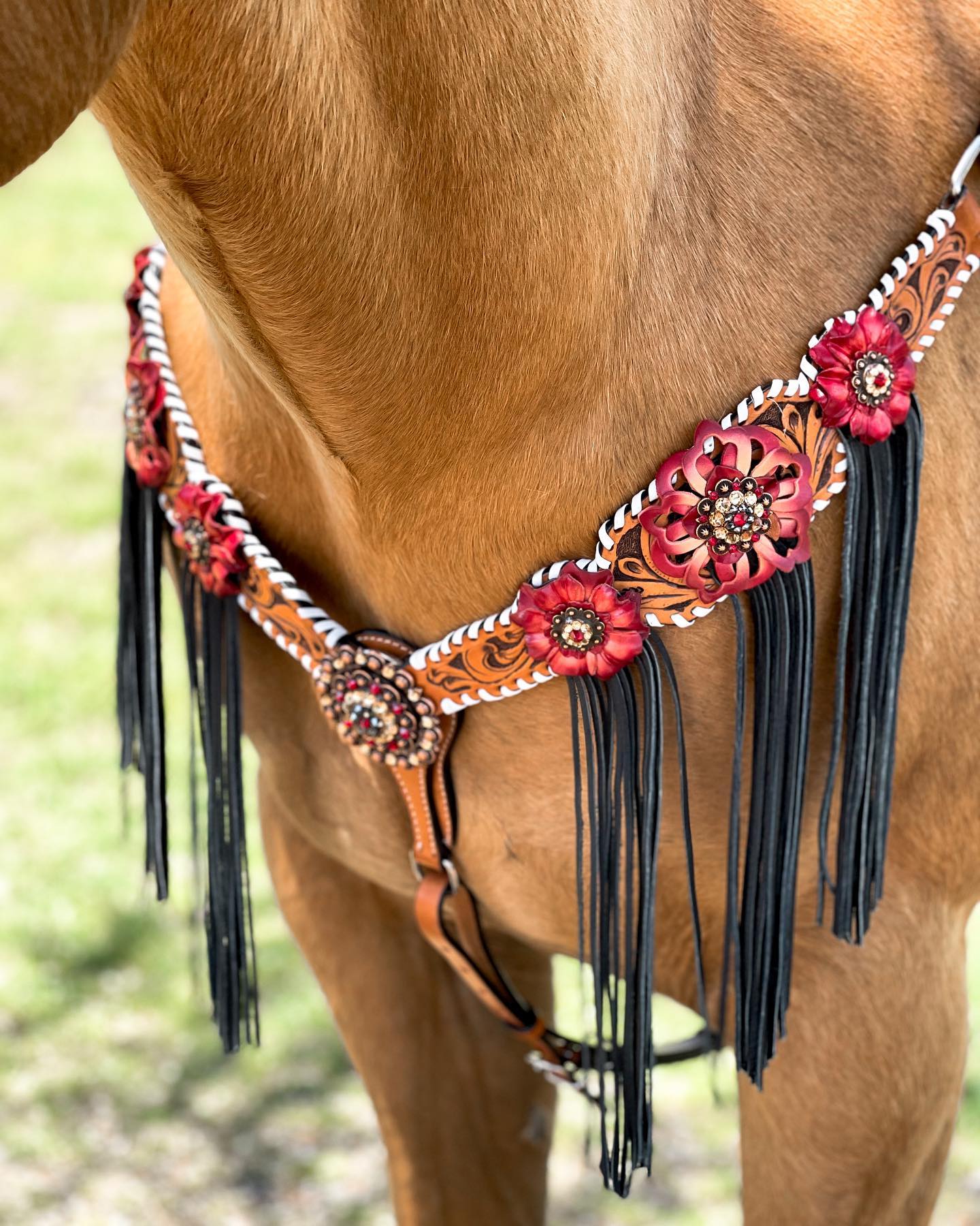 Light Oil Whipstitch Black and Red One Ear & Breastcollar Tack Set #OEBC460 - RODEO DRIVE