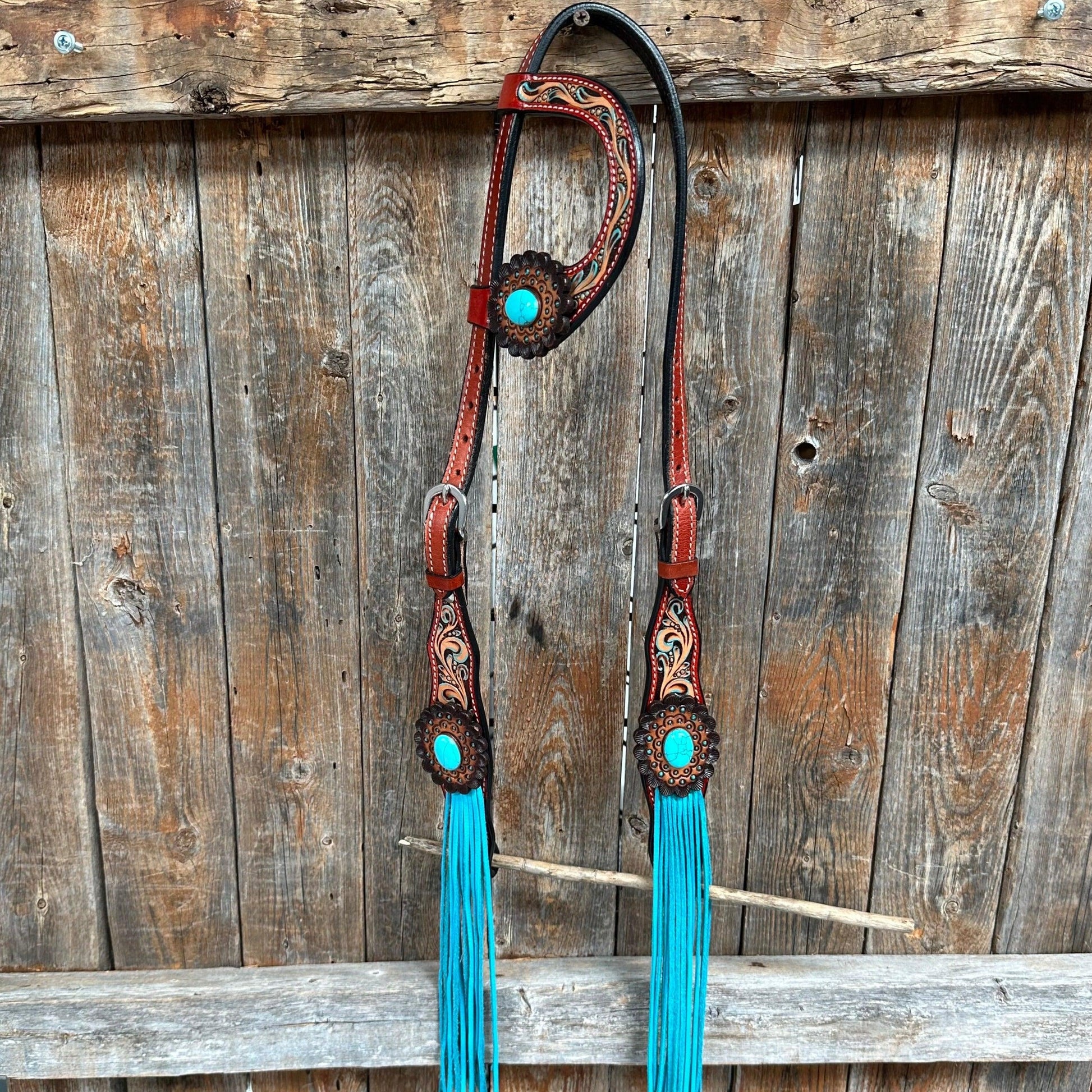 Rust Triangle Turquoise Cabochon One Ear/ Breastcollar #OEBC546 - RODEO DRIVE
