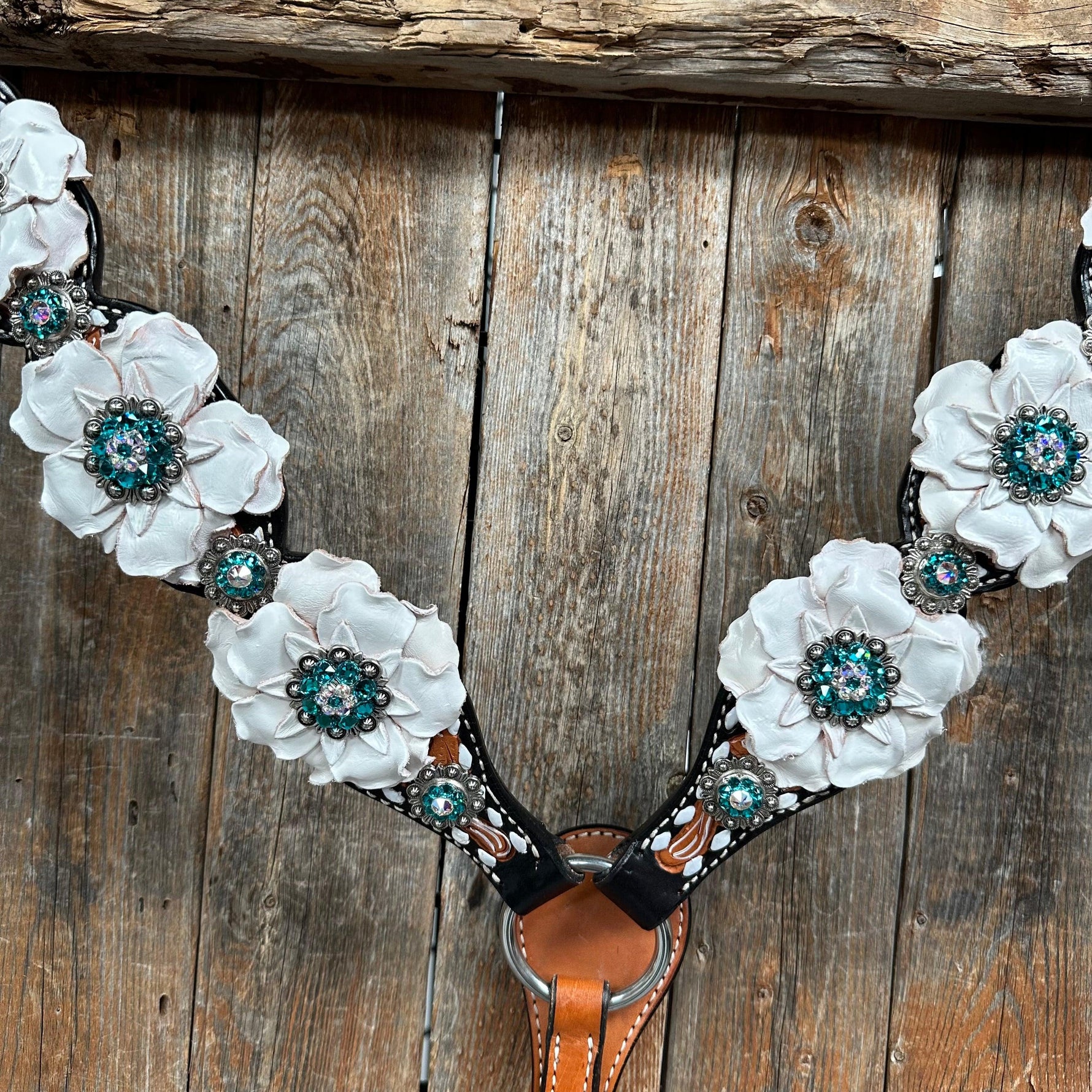 Classic Teal & White One Ear / Breastcollar #OEBC548 - RODEO DRIVE