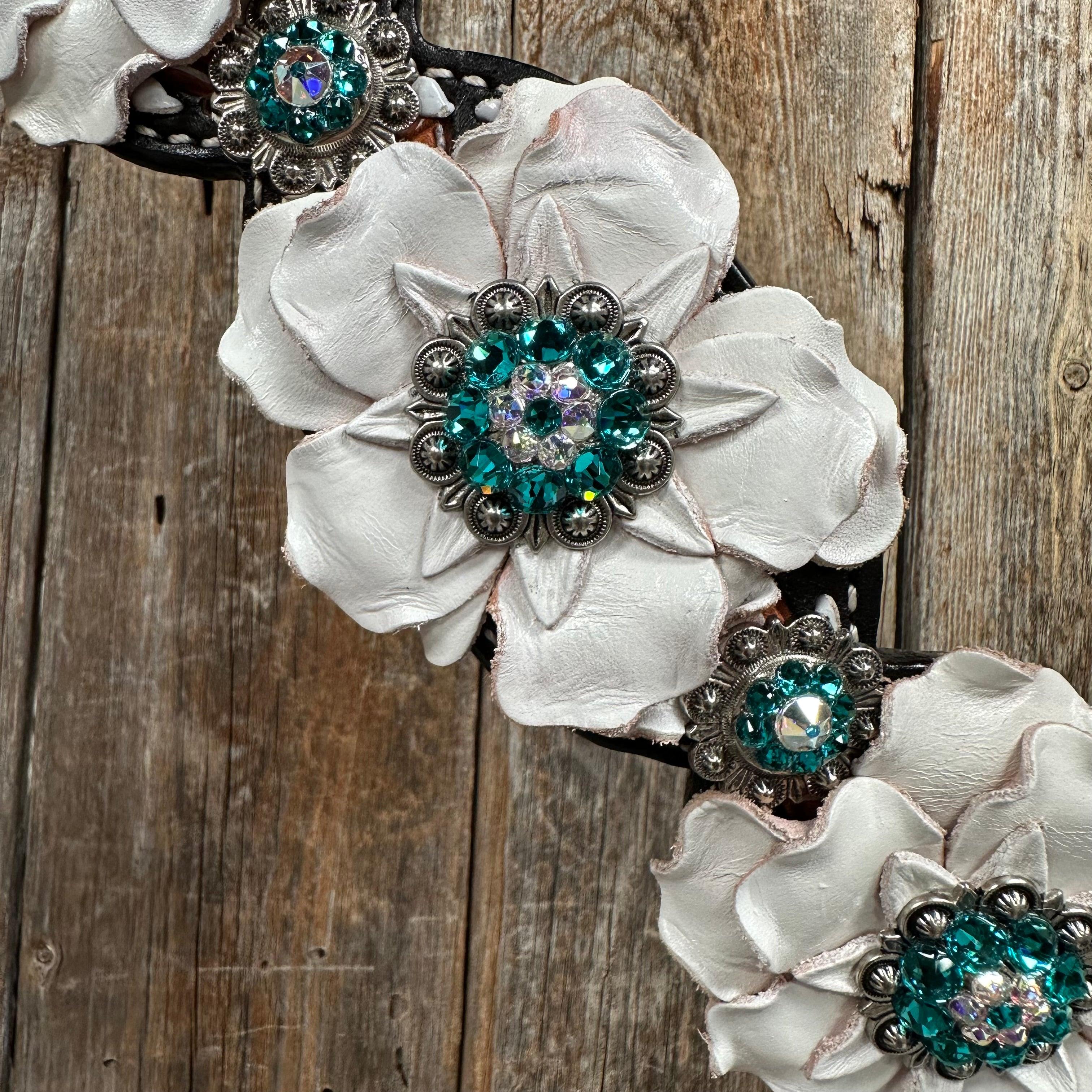 Classic Teal & White One Ear / Breastcollar #OEBC548 - RODEO DRIVE