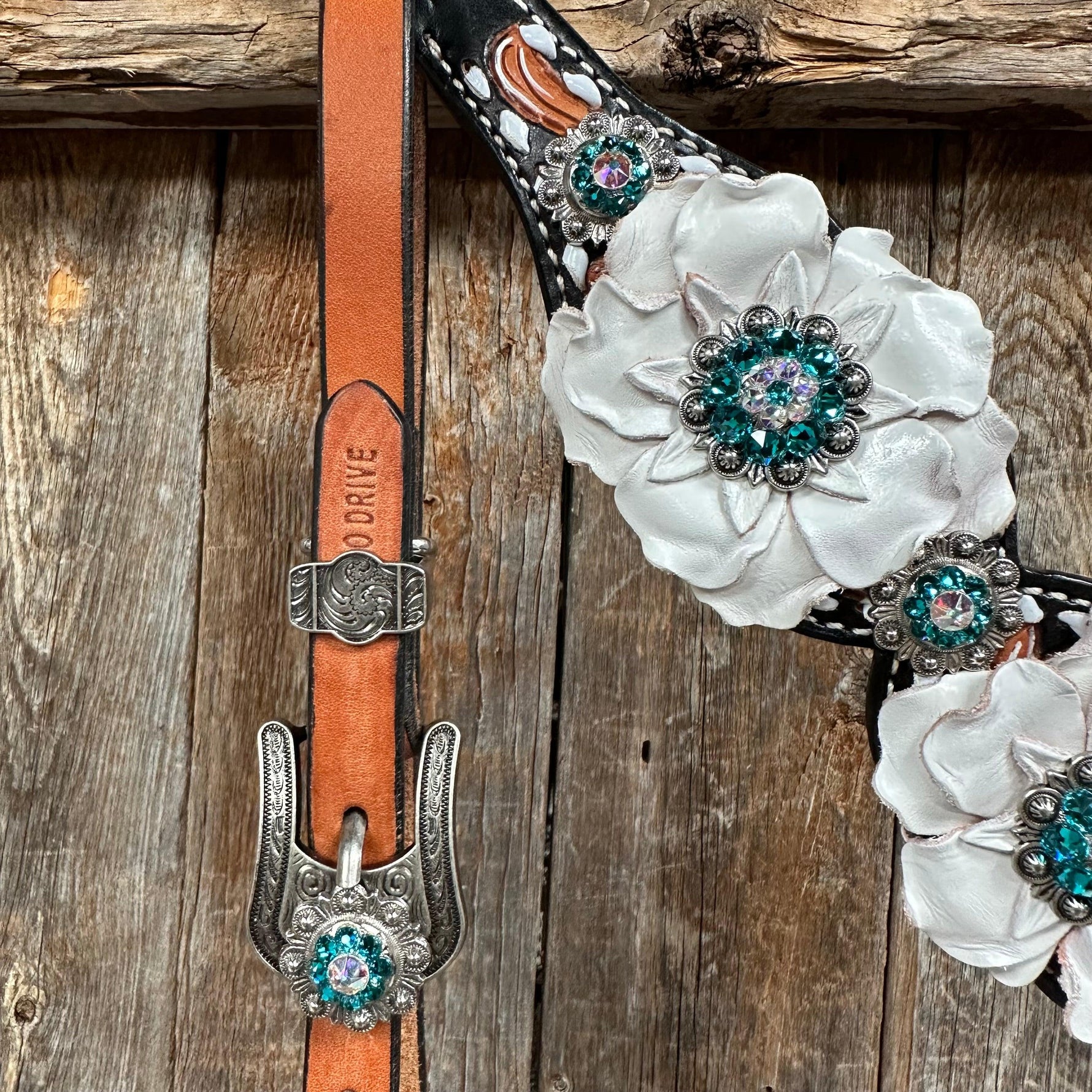 Classic Teal & White One Ear / Breastcollar #OEBC548 - RODEO DRIVE