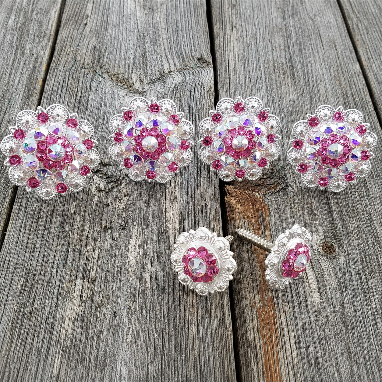 Bright Silver Pink & AB Saddle Conchos