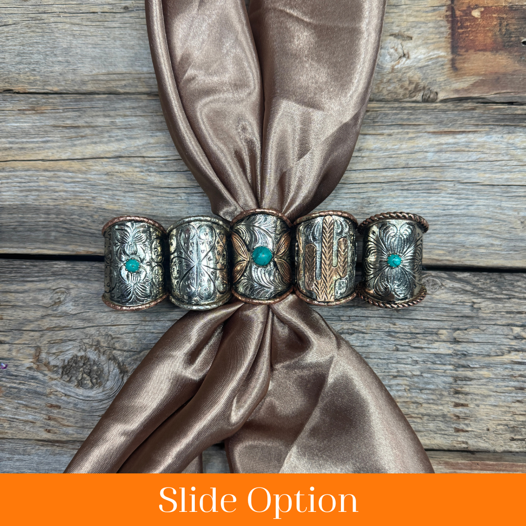 Silver Engraved with Turquoise Wild Rag Slides - Assorted