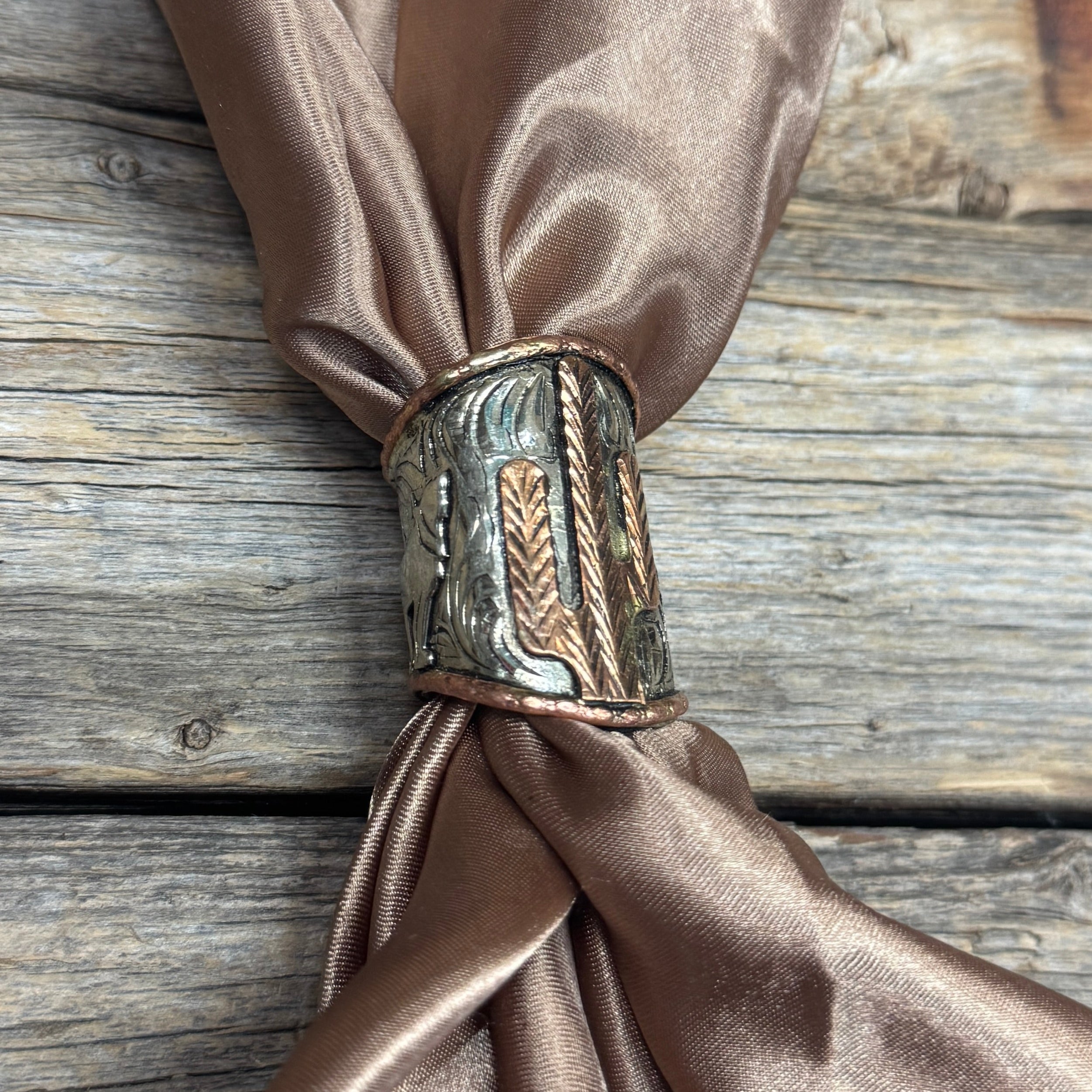 Silver Engraved Coyote N' Cactus Wild Rag Slide #PS104