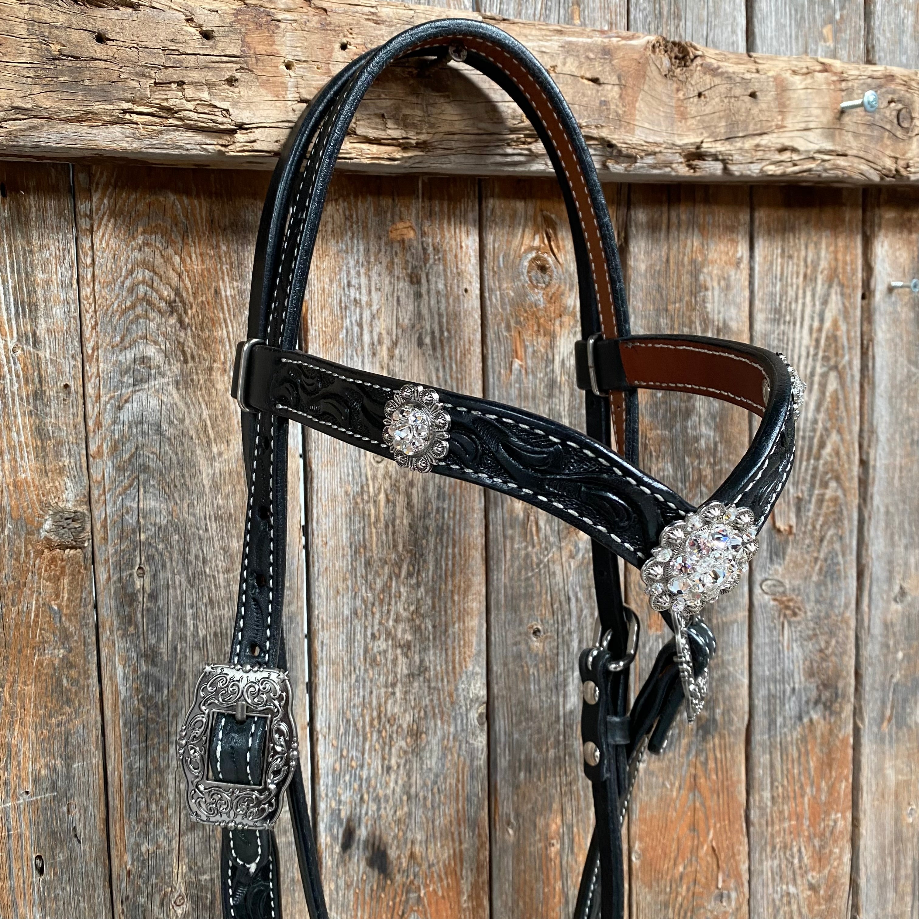 Black Browband Headstall / Bridle & Crystal Conchos #BB205