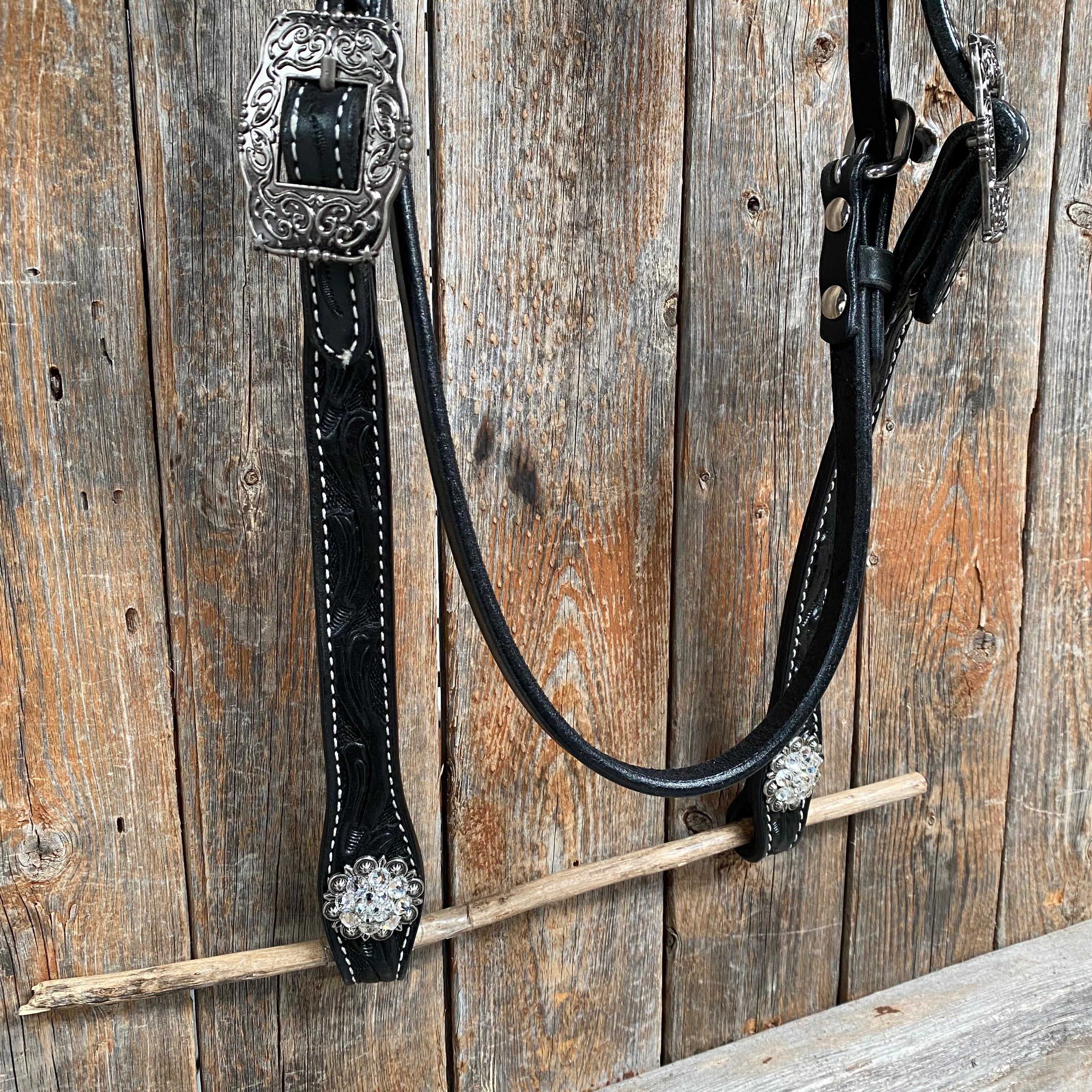 Black Browband Headstall / Bridle & Crystal Conchos #BB205