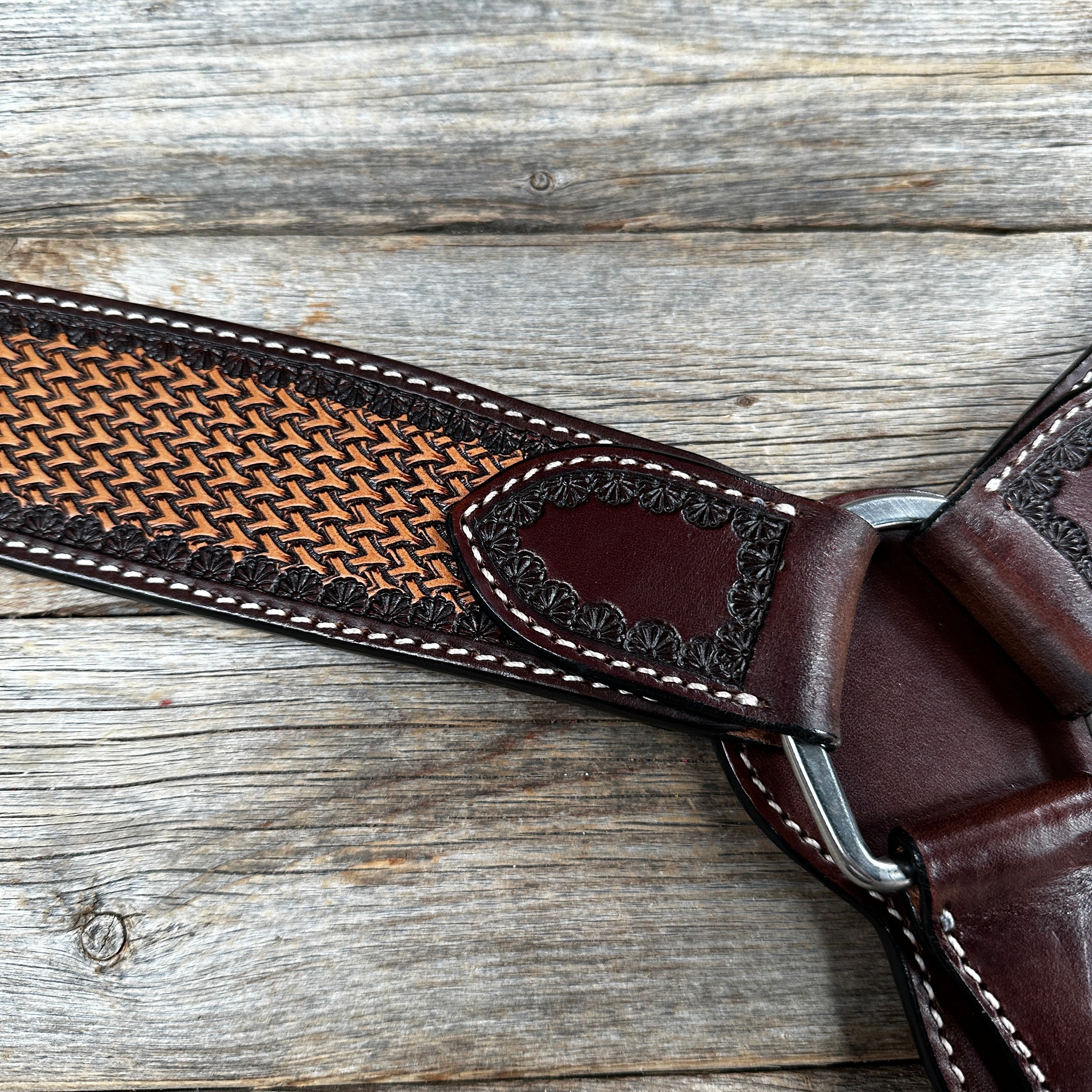 Foxtail Tooled Two Tone Browband / One Ear Breastcollar Tack Sets