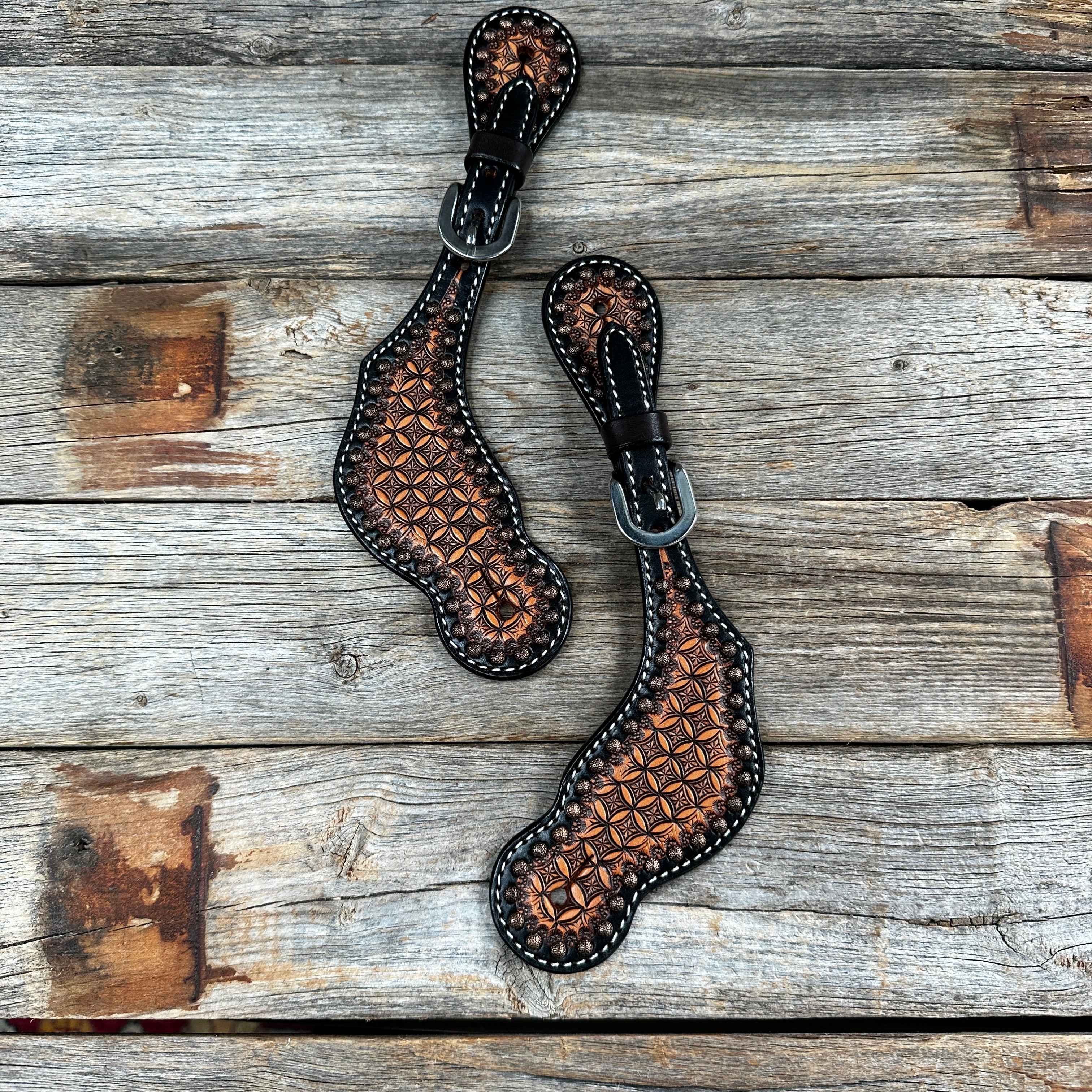 Two Tone Honeycomb Tooled Spur Straps