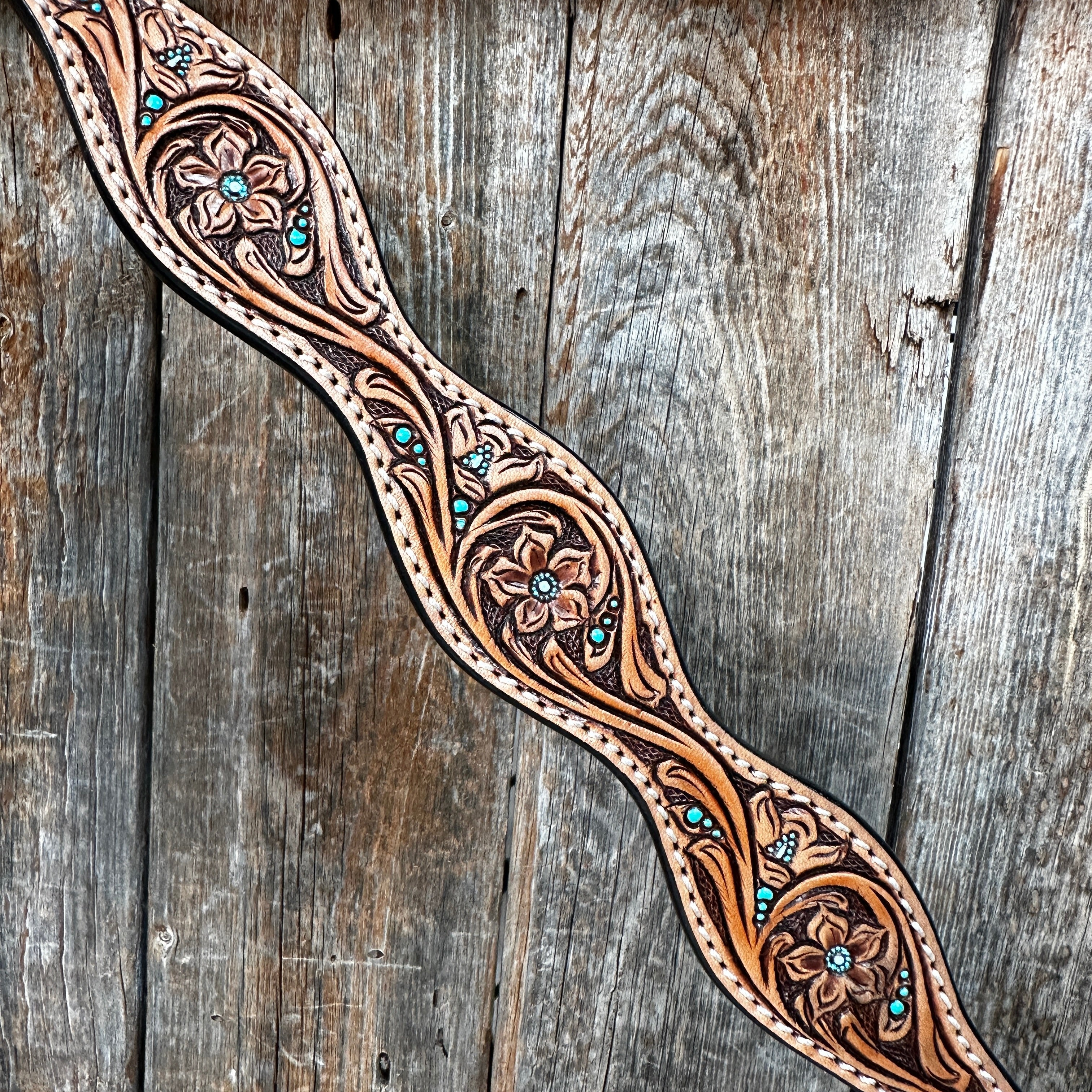 Light Oil Floral and Teal Dot Browband / One Ear Headstall and Breastcollar Tack Sets