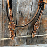 Light Oil Floral and Teal Dot Browband Headstall / Bridle #24337L