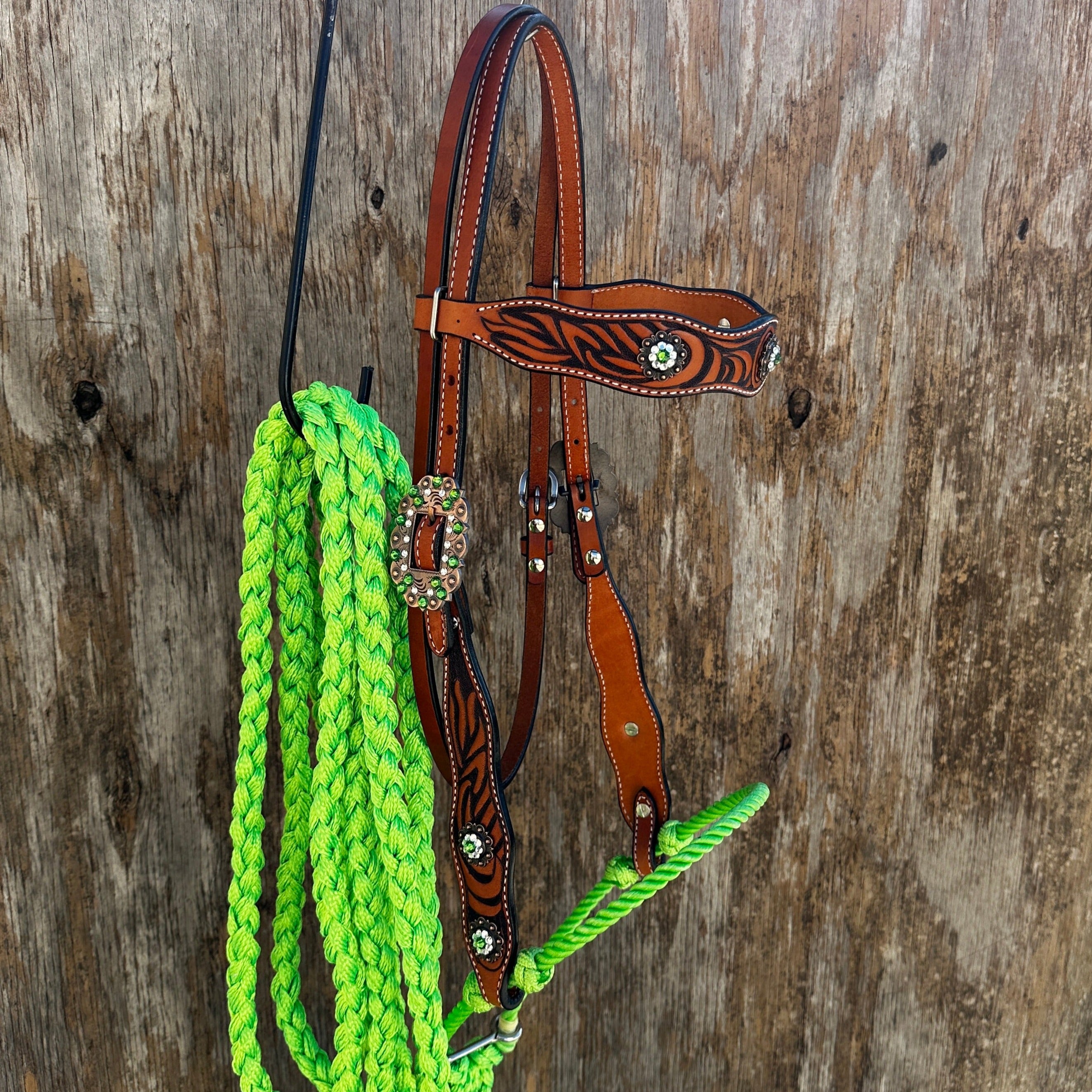 Lime Two Tone Zebra Striped Loping Hackamore #LHK100