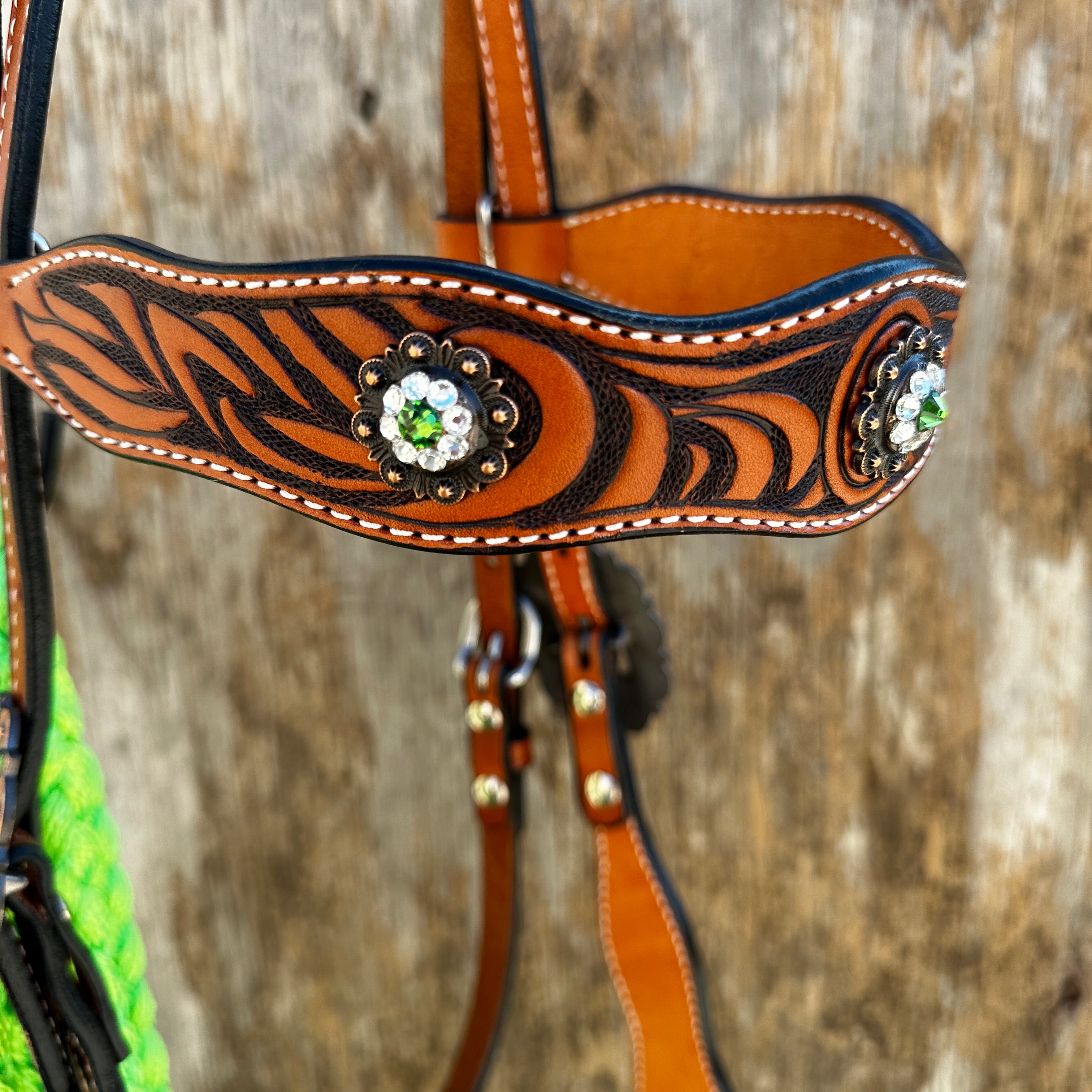 Lime Two Tone Zebra Striped Loping Hackamore #LHK100