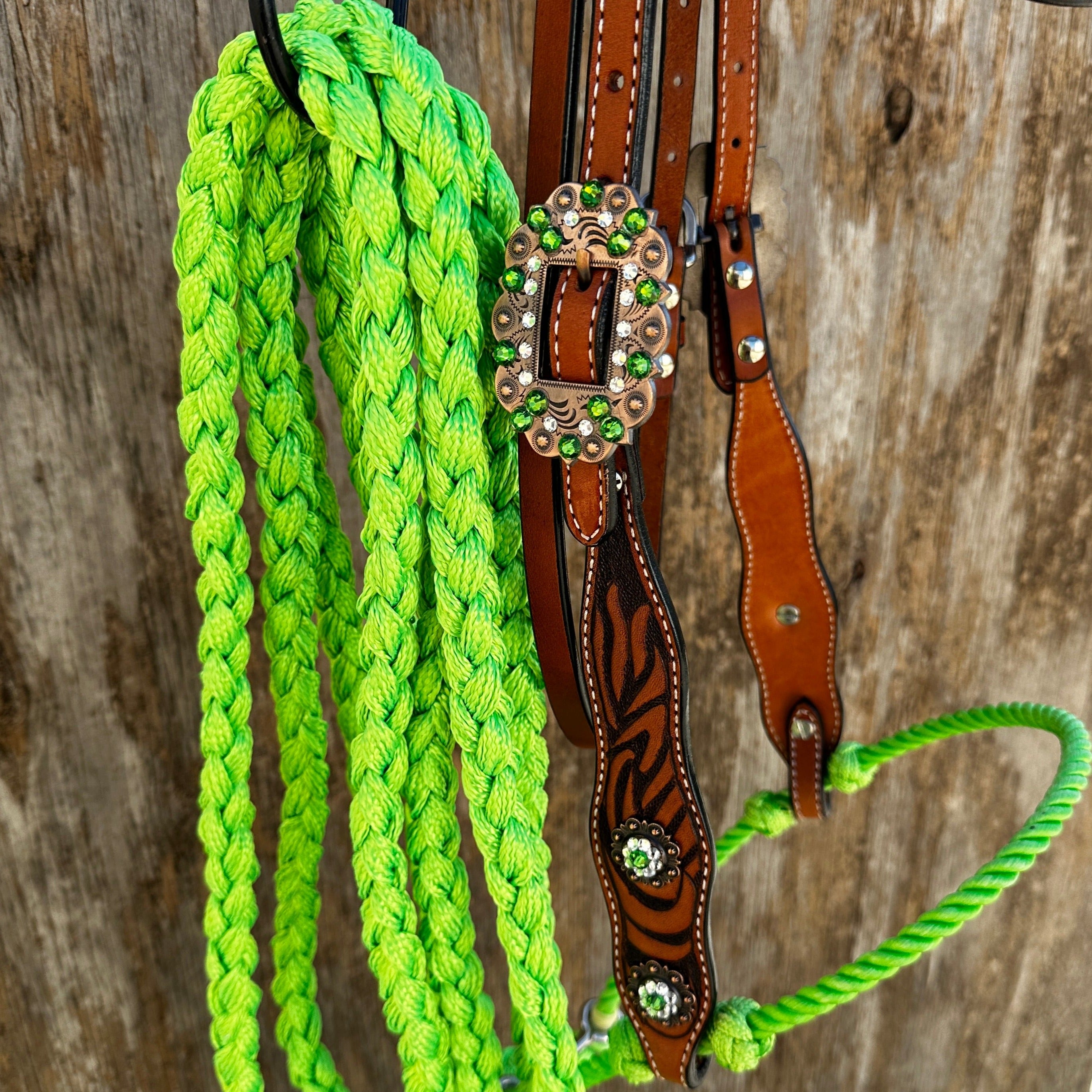 Lime Two Tone Zebra Striped Loping Hackamore #LHK100