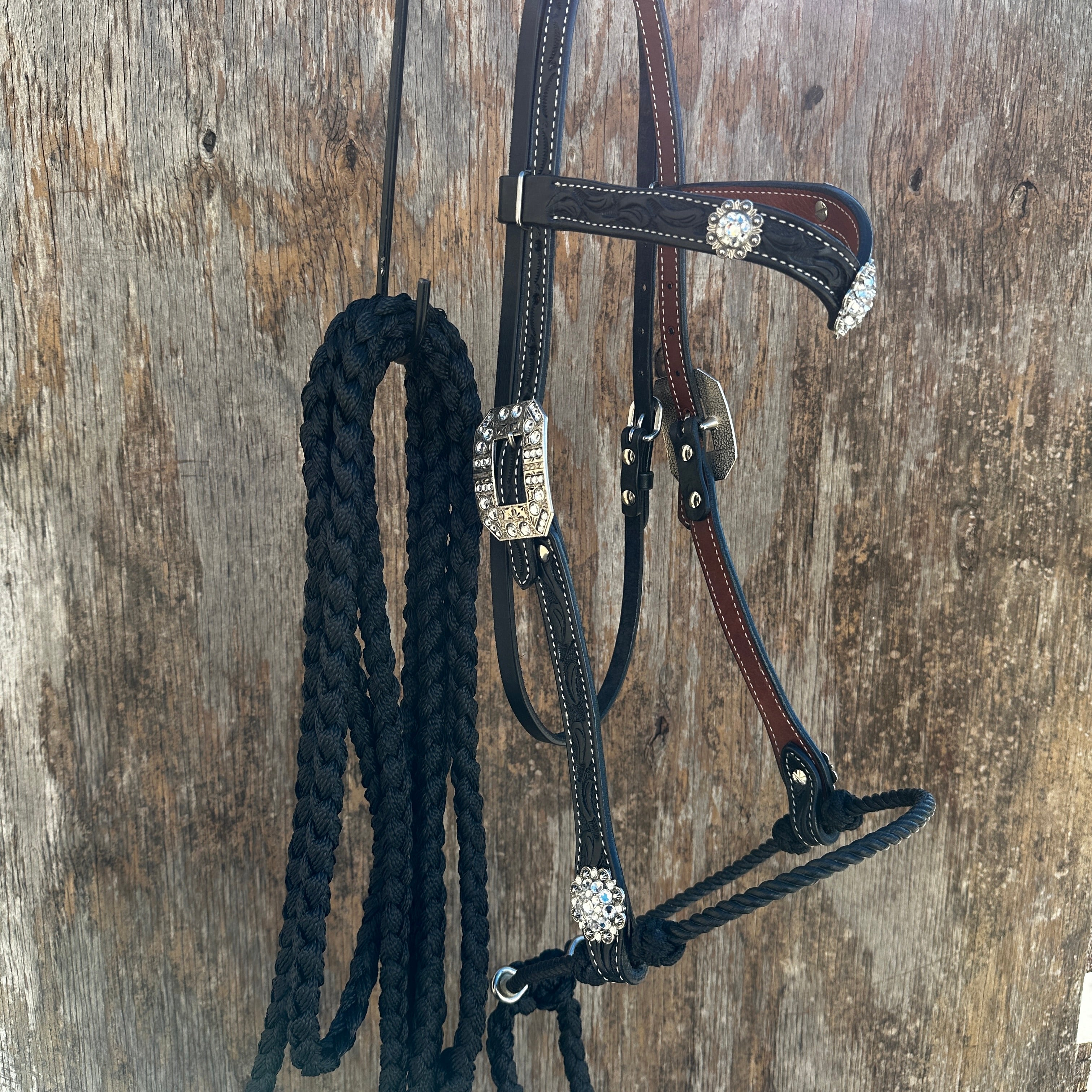 Black V-Brow Clear Loping Hackamore #LHK103