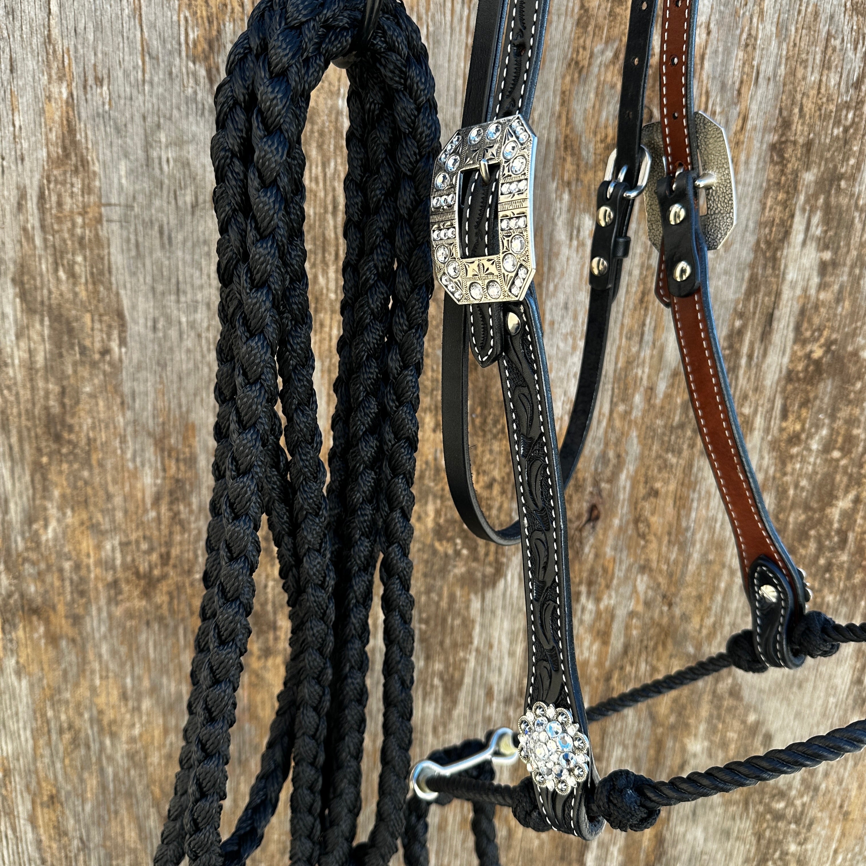 Black V-Brow Clear Loping Hackamore #LHK103