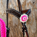 Black V-Brow Neon Pink Loping Hackamore #LHK101