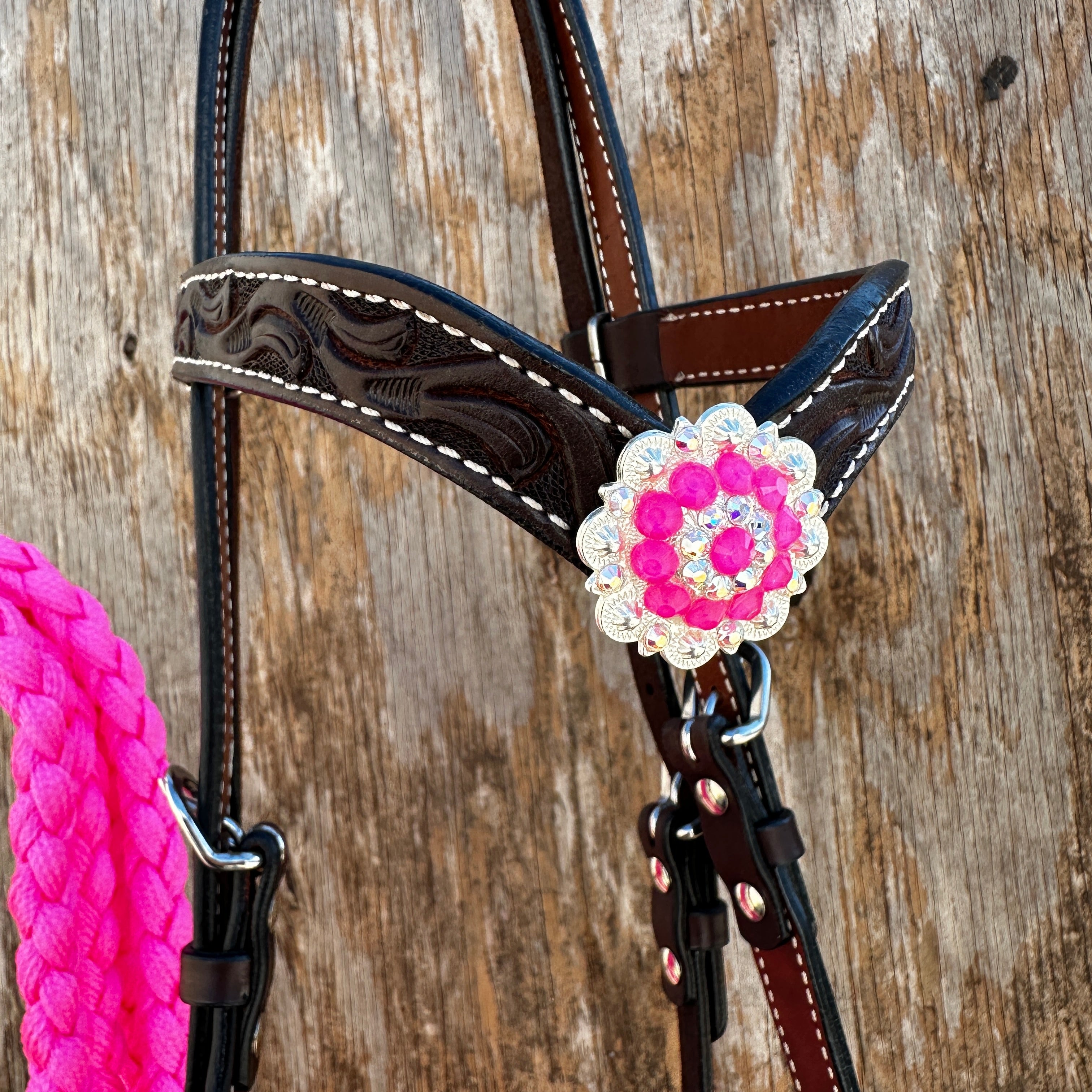 Black V-Brow Neon Pink Loping Hackamore #LHK101