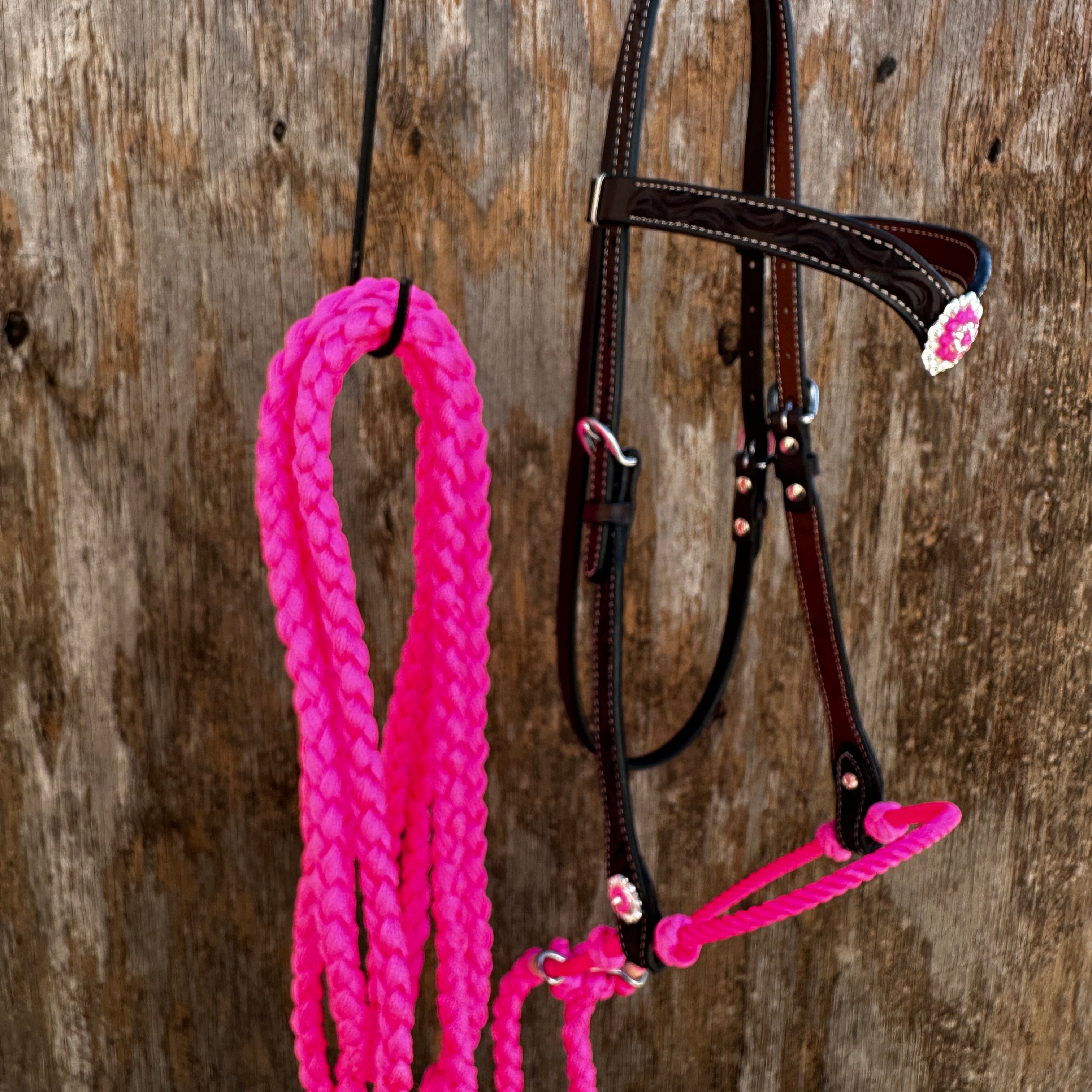 Black V-Brow Neon Pink Loping Hackamore #LHK101
