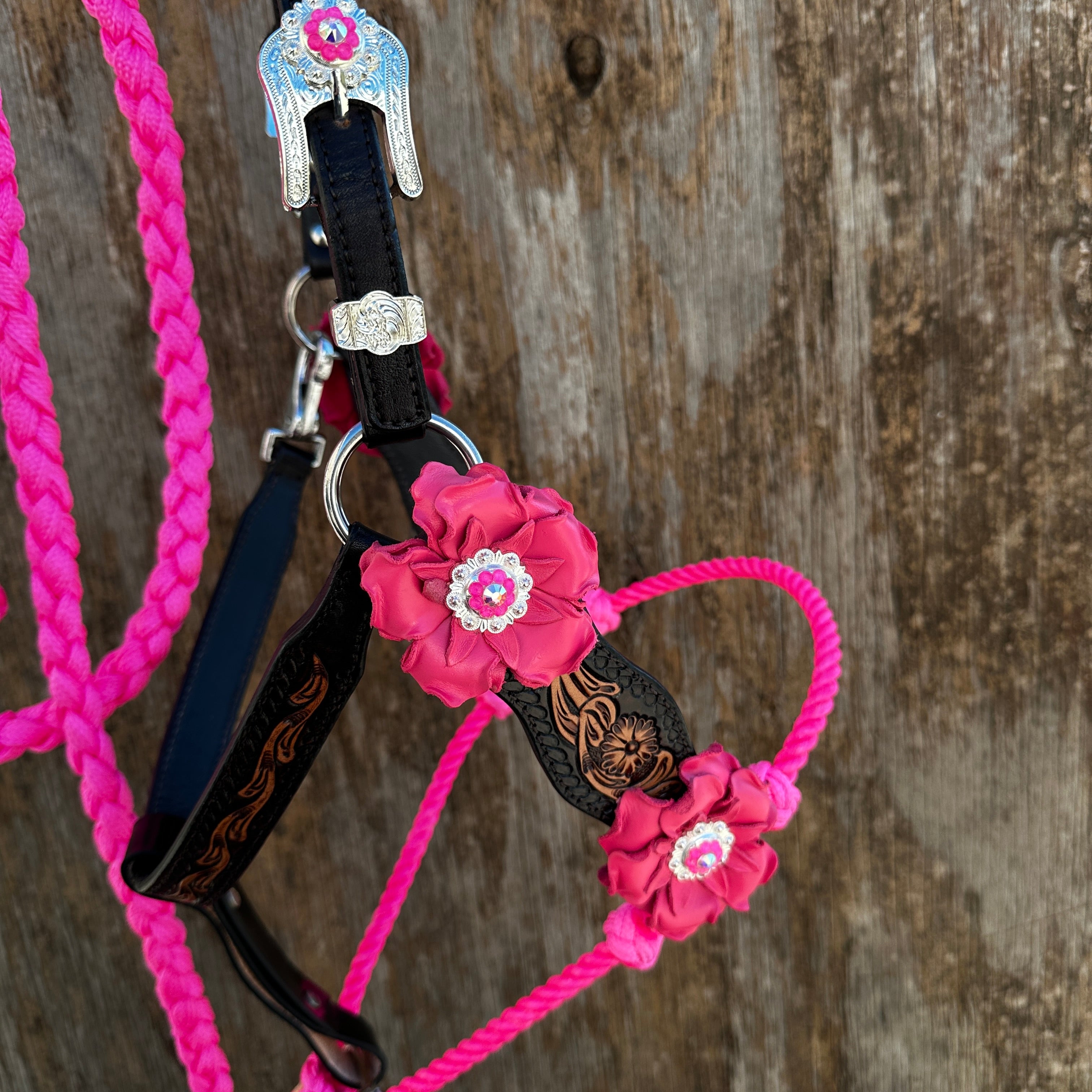 Floral Tooled Lariat & Leather Combo Halter #LH102