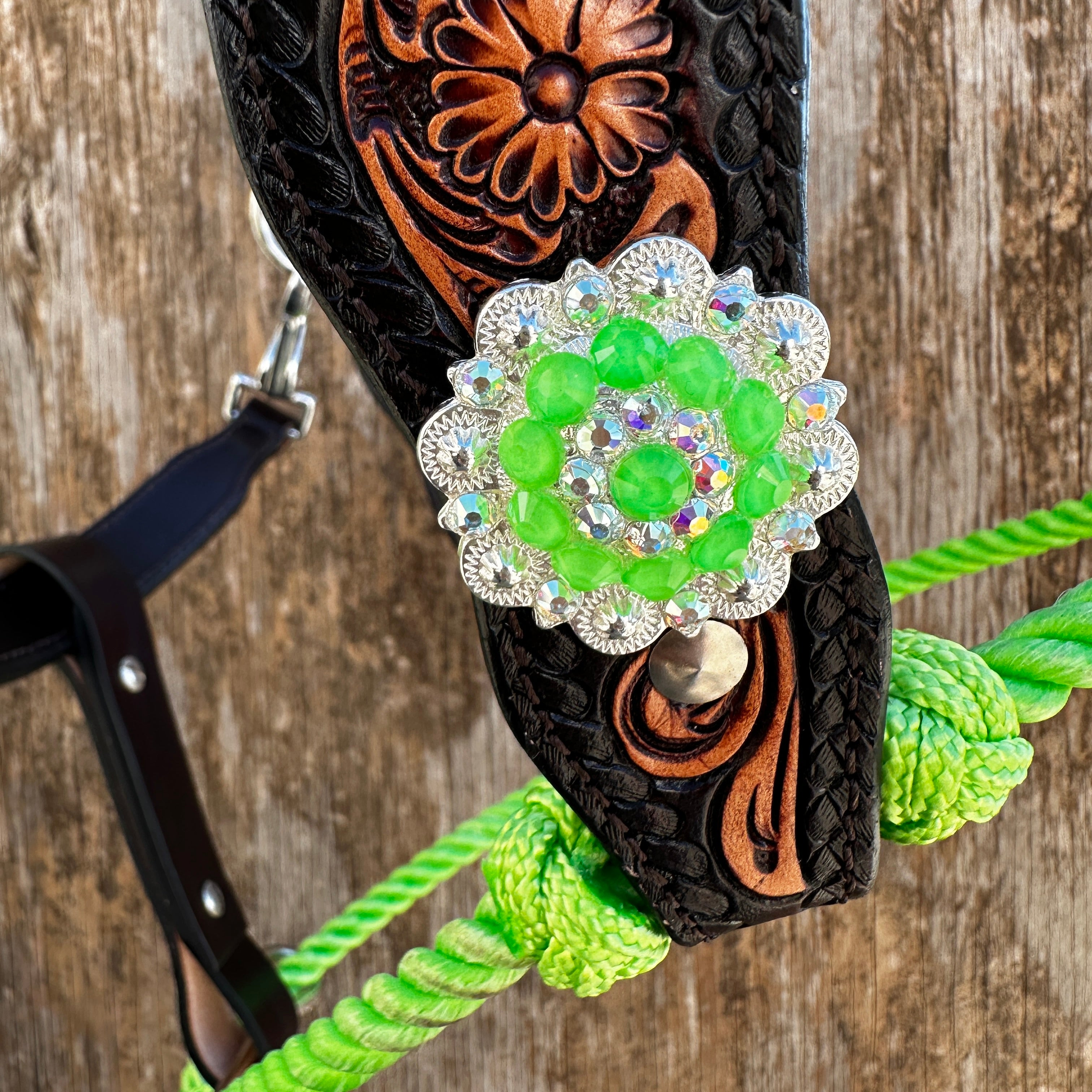 Floral Tooled Lariat & Leather Combo Halter #LH103