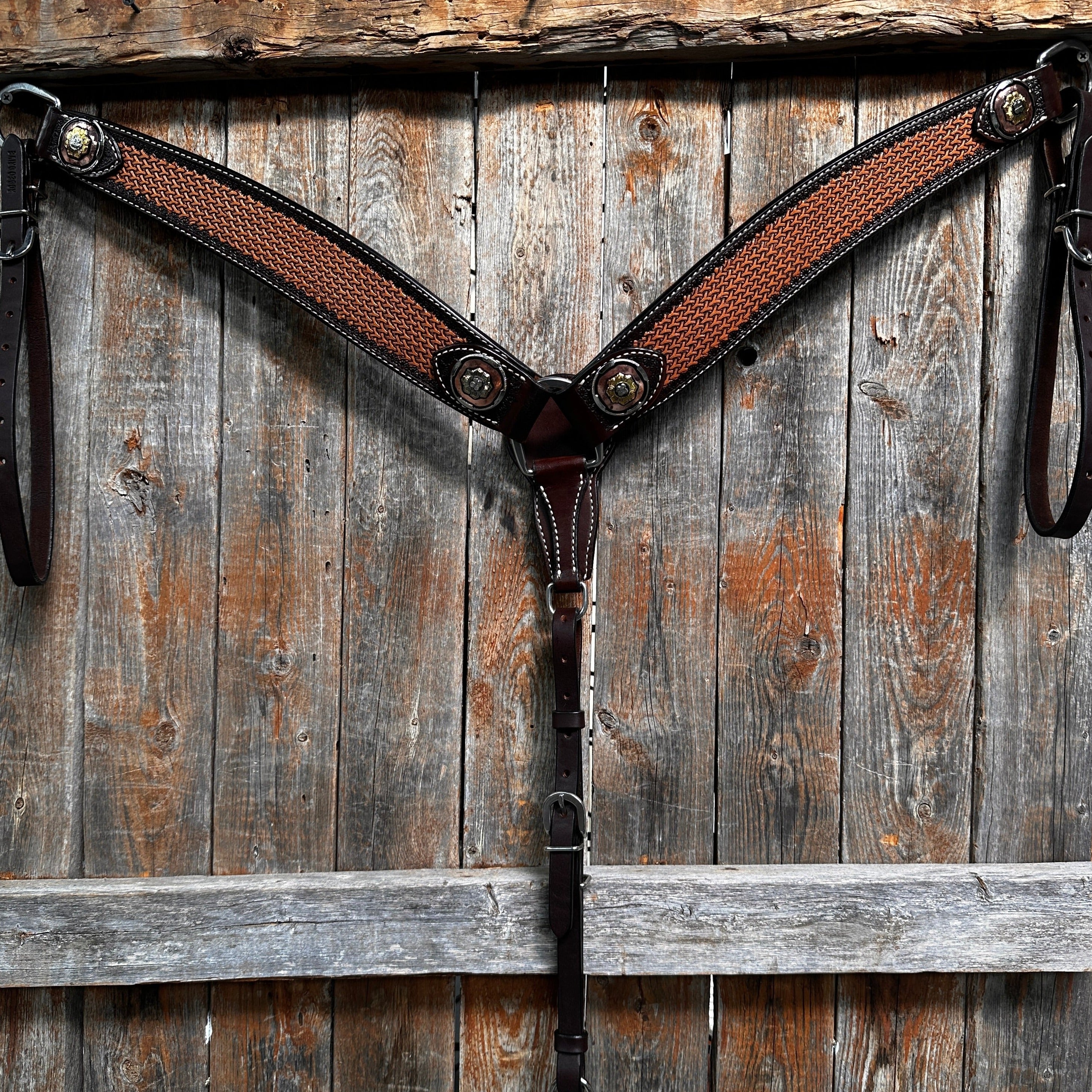 Foxtail and Copper Browband/One Ear Headstall & Breastcollar Tack Set #BBBC589