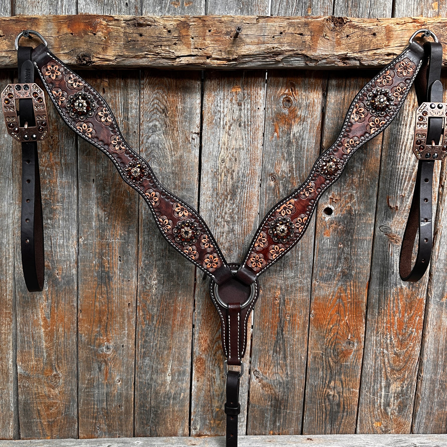 Flower Power and Chocolate Browband/One Ear Headstall & Breastcollar Tack Set #BBBC588