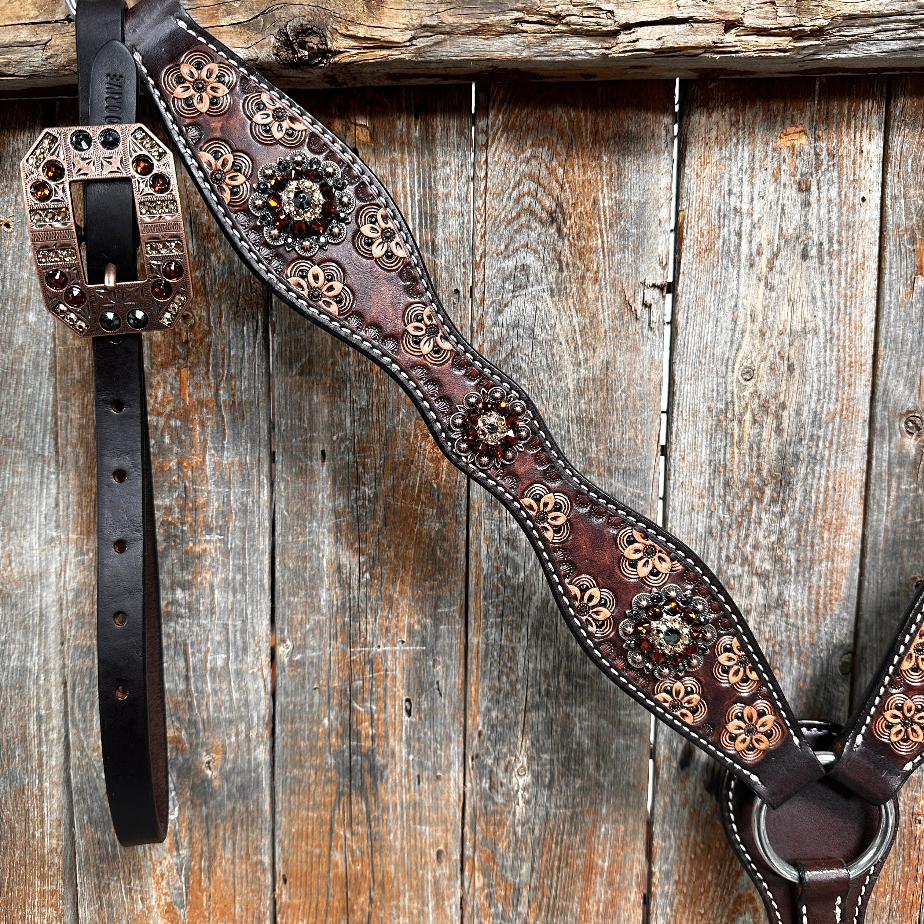 Flower Power and Chocolate Browband/One Ear Headstall & Breastcollar Tack Set #BBBC588