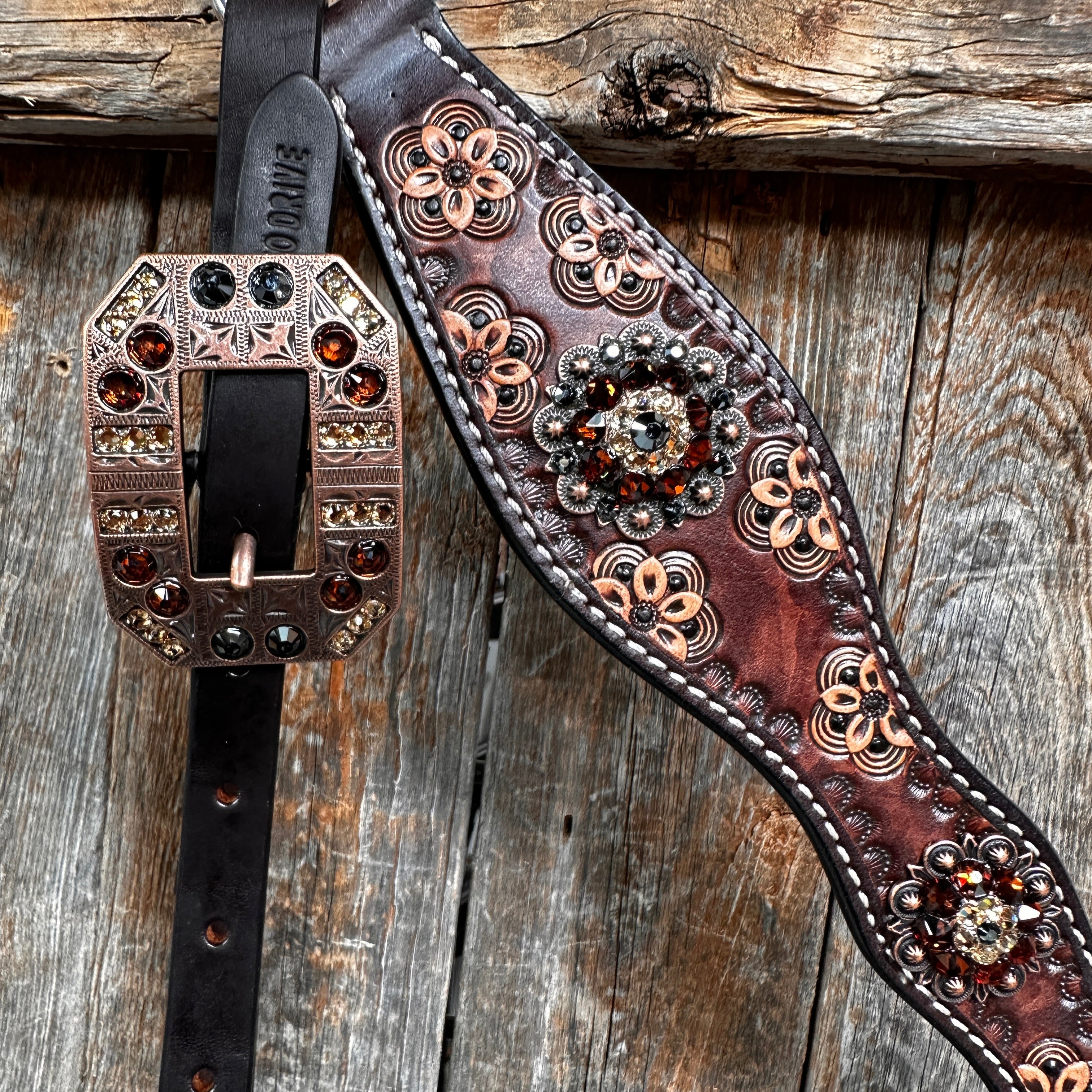Flower Power and Chocolate Browband/One Ear Headstall & Breastcollar Tack Set #BBBC588