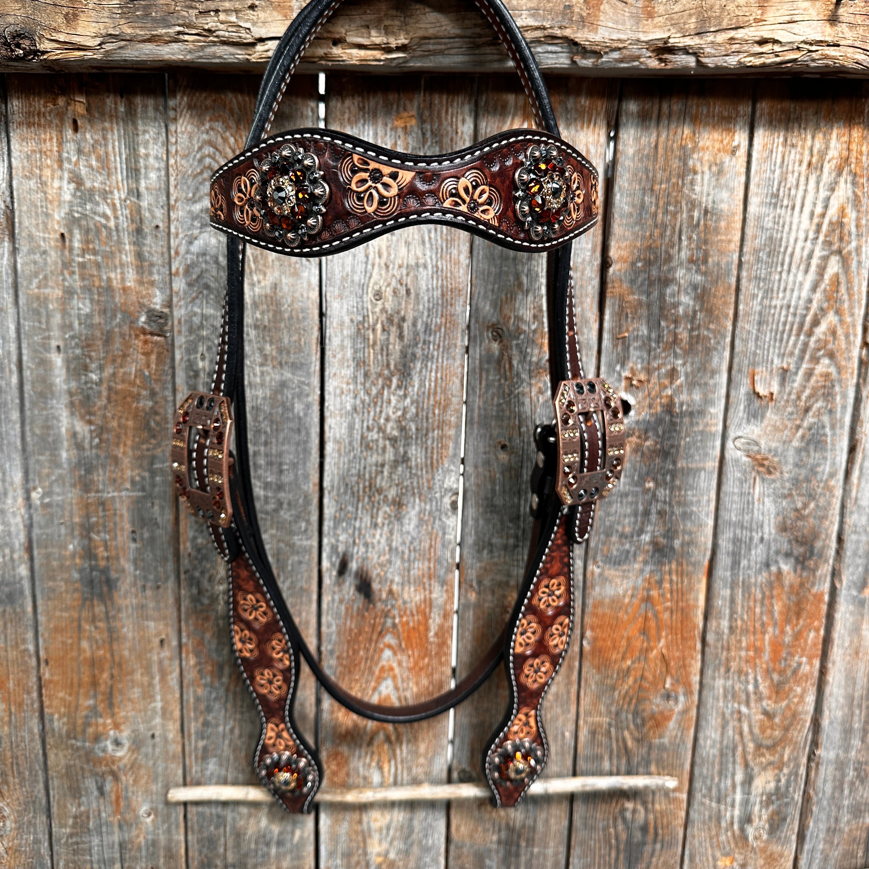 Flower Power and Chocolate Browband/One Ear Headstall & Breastcollar Tack Set #BBBC588
