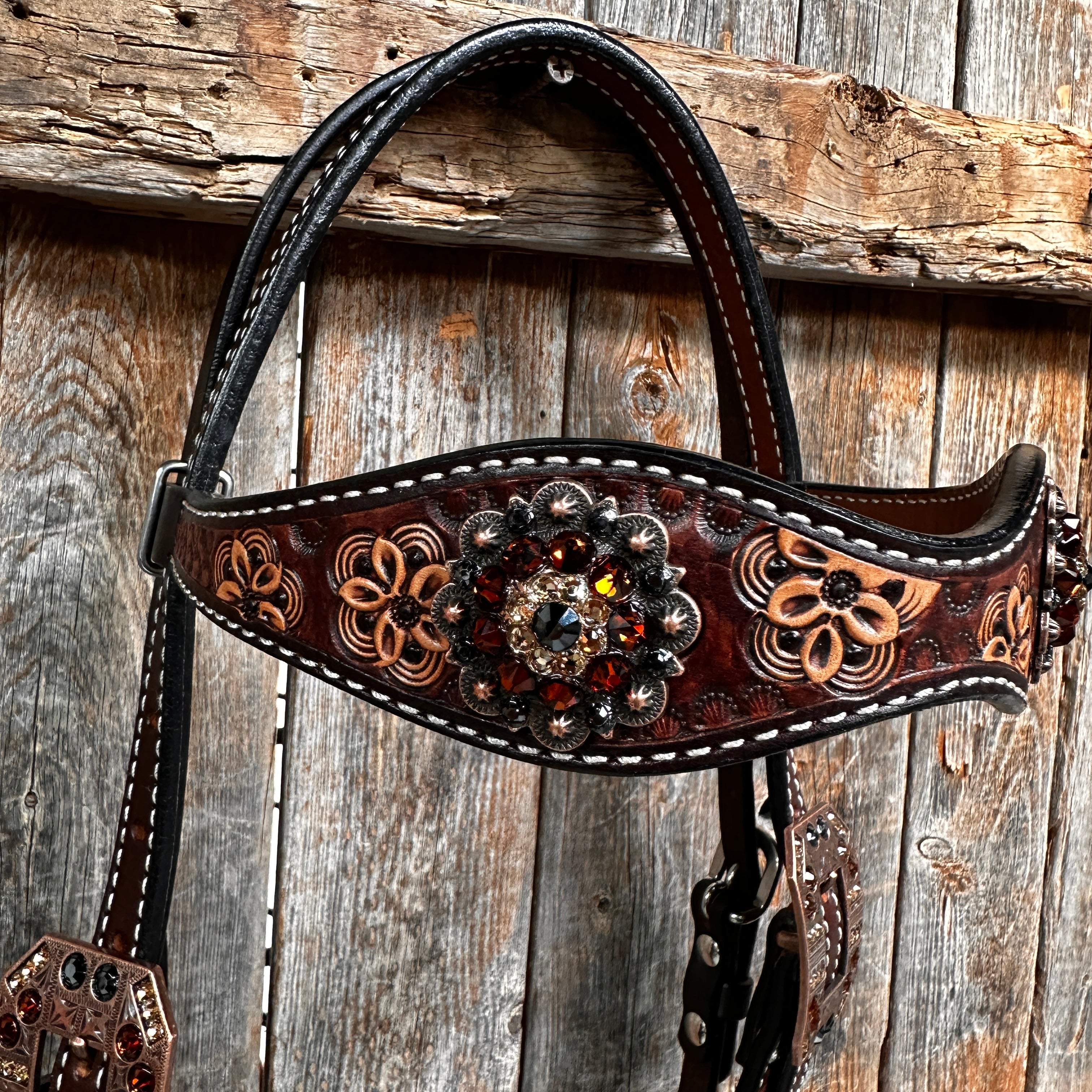 Flower Power and Chocolate Browband/One Ear Headstall & Breastcollar Tack Set #BBBC588